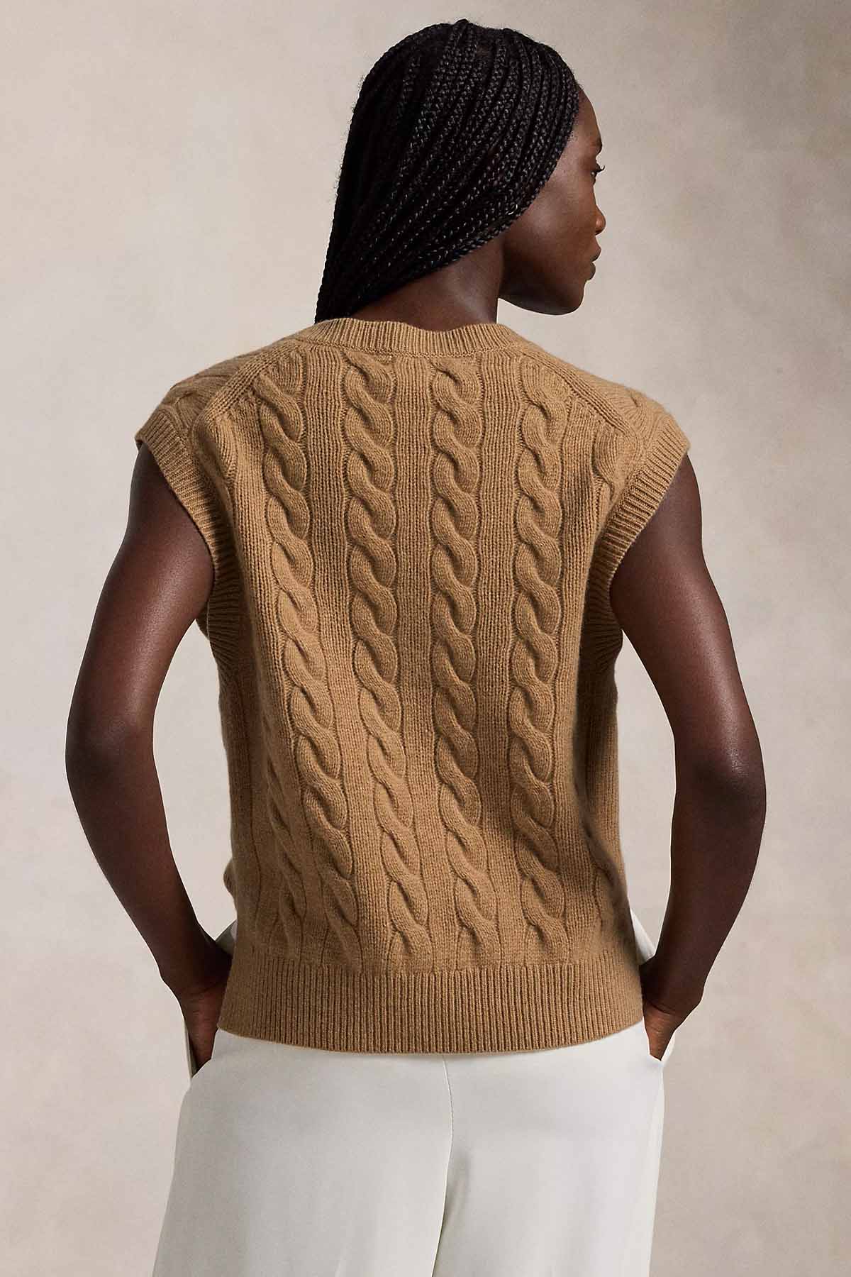 Polo Ralph Lauren Relaxed Fit V Yaka Saç Örgü Kaşmir Yün Triko