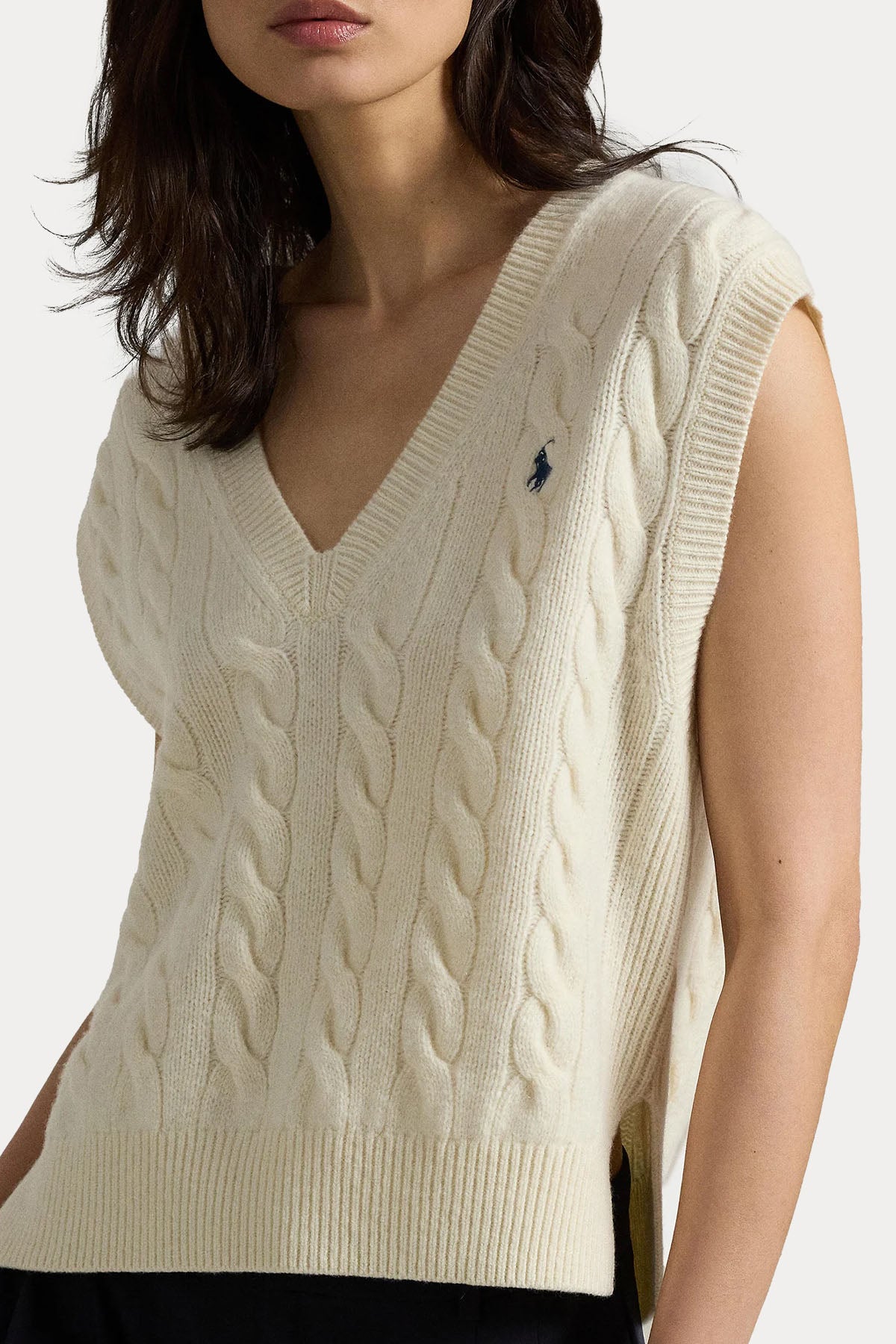 Polo Ralph Lauren Relaxed Fit V Yaka Saç Örgü Kaşmir Yün Triko