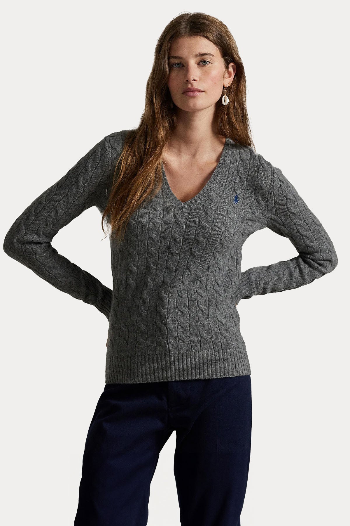 Polo Ralph Lauren Slim Fit V Yaka Saç Örgü Kaşmir Yün Triko