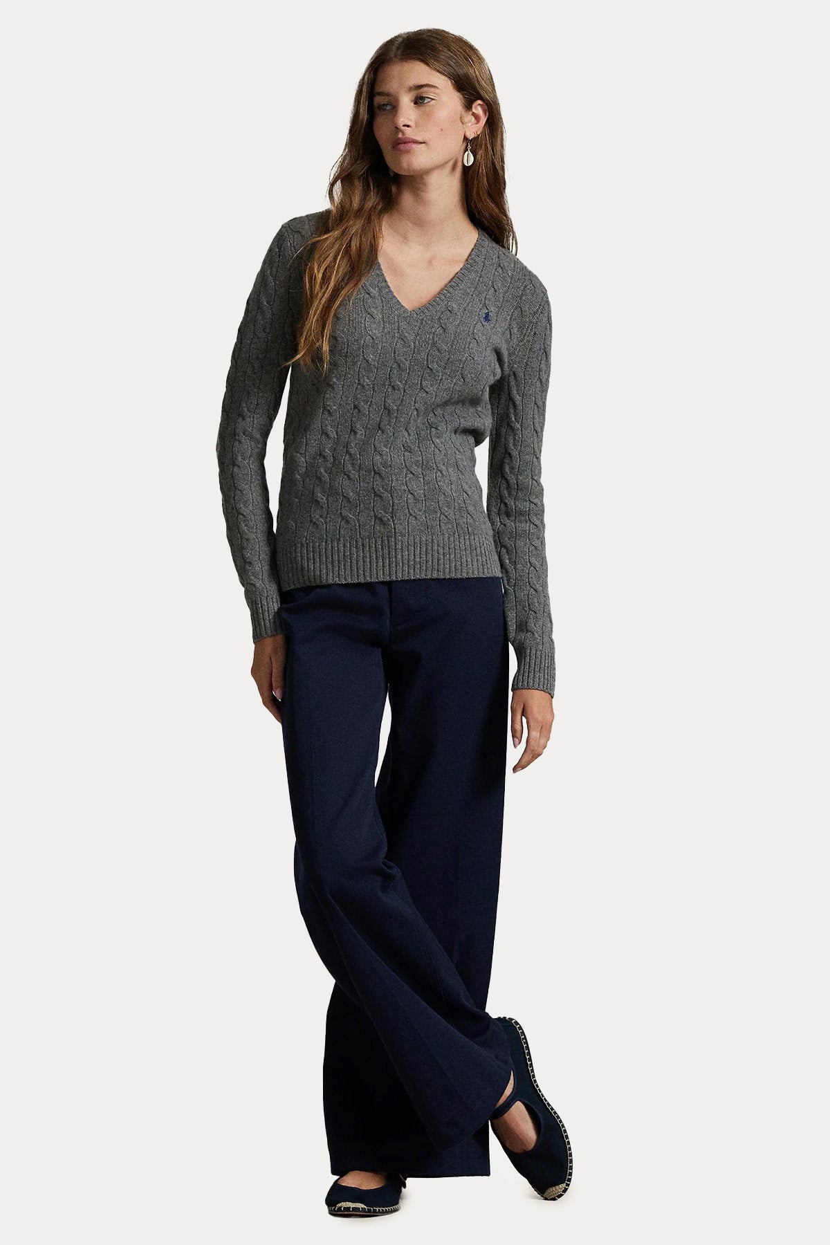 Polo Ralph Lauren Slim Fit V Yaka Saç Örgü Kaşmir Yün Triko