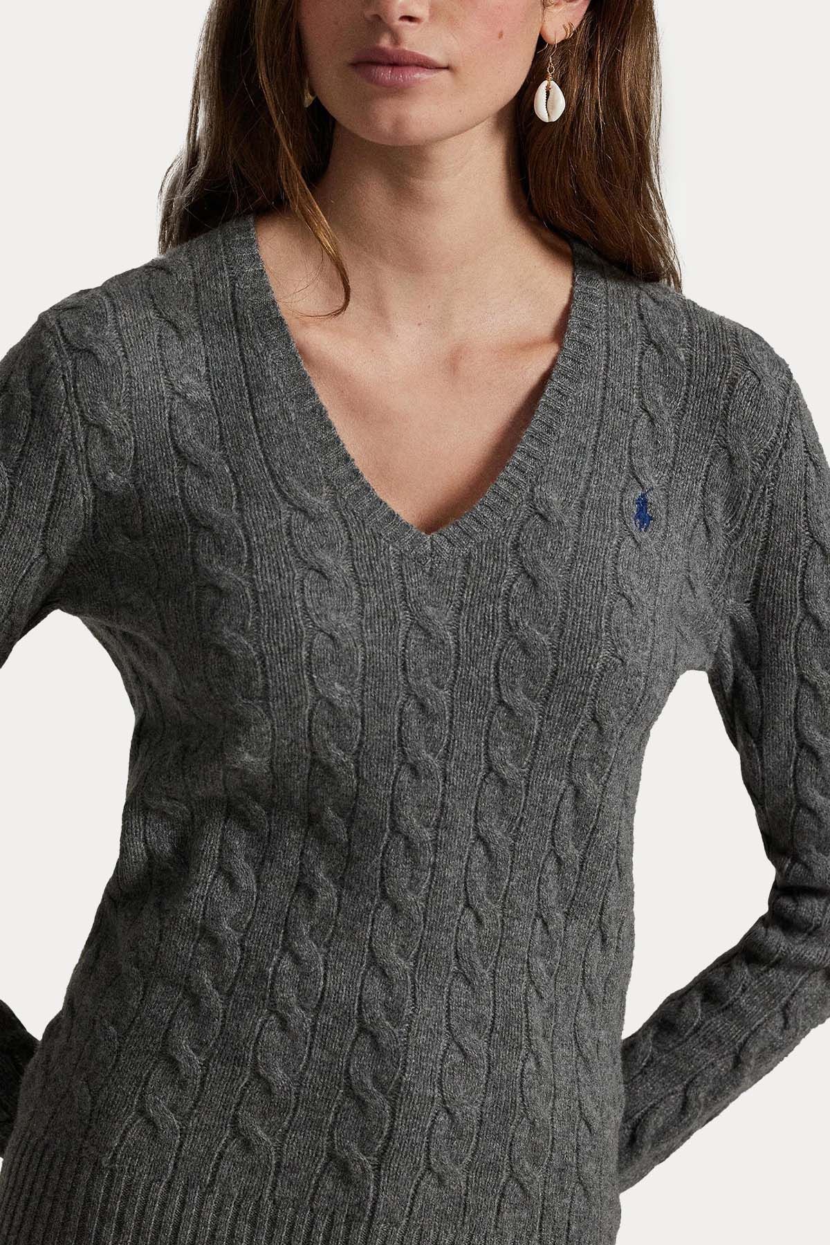 Polo Ralph Lauren Slim Fit V Yaka Saç Örgü Kaşmir Yün Triko