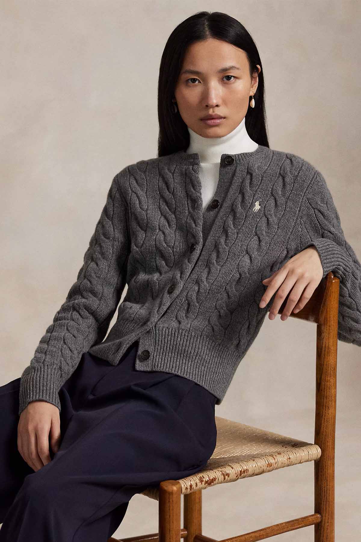 Polo Ralph Lauren Slim Fit Saç Örgü Kaşmir Yün Triko Ceket