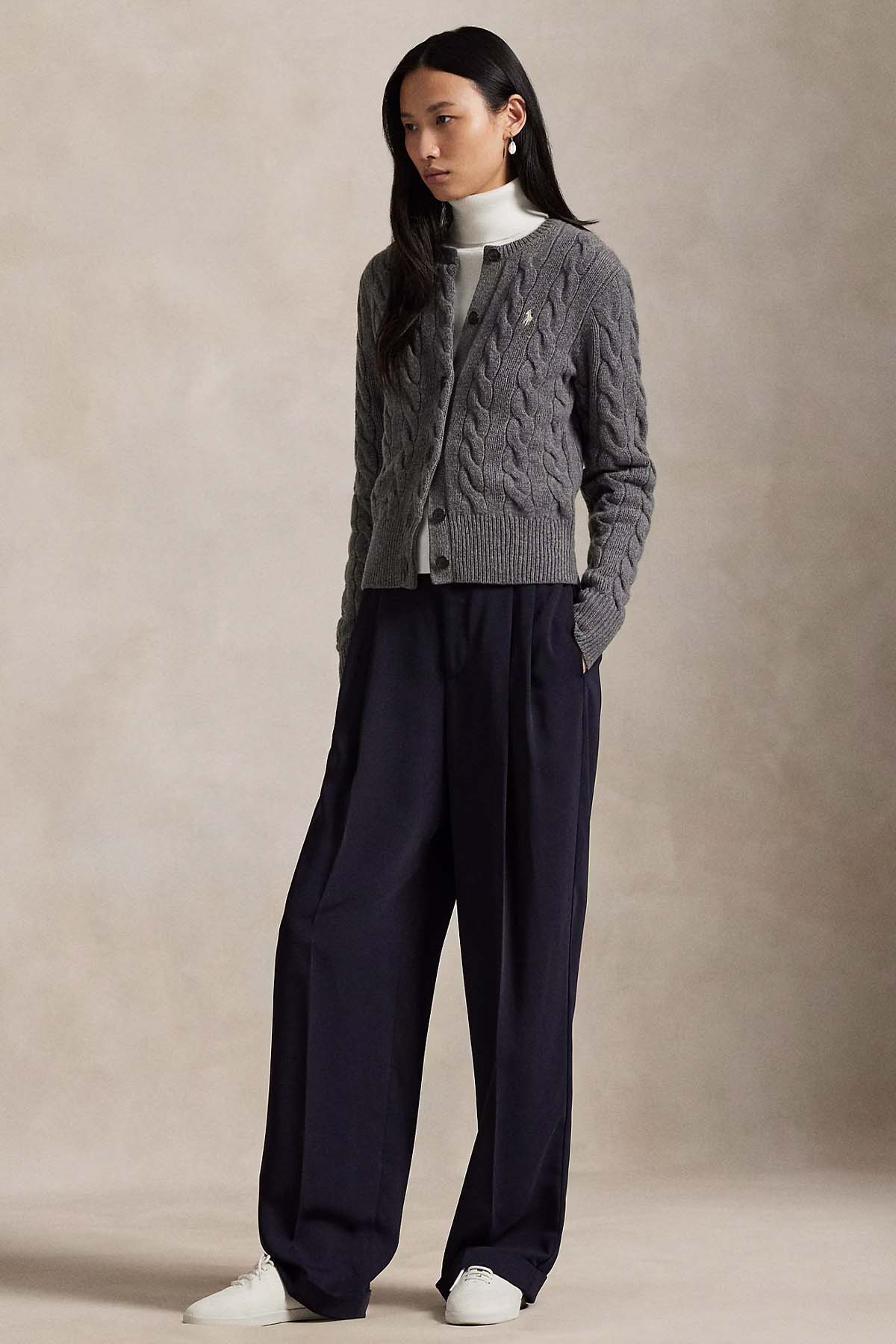 Polo Ralph Lauren Slim Fit Saç Örgü Kaşmir Yün Triko Ceket