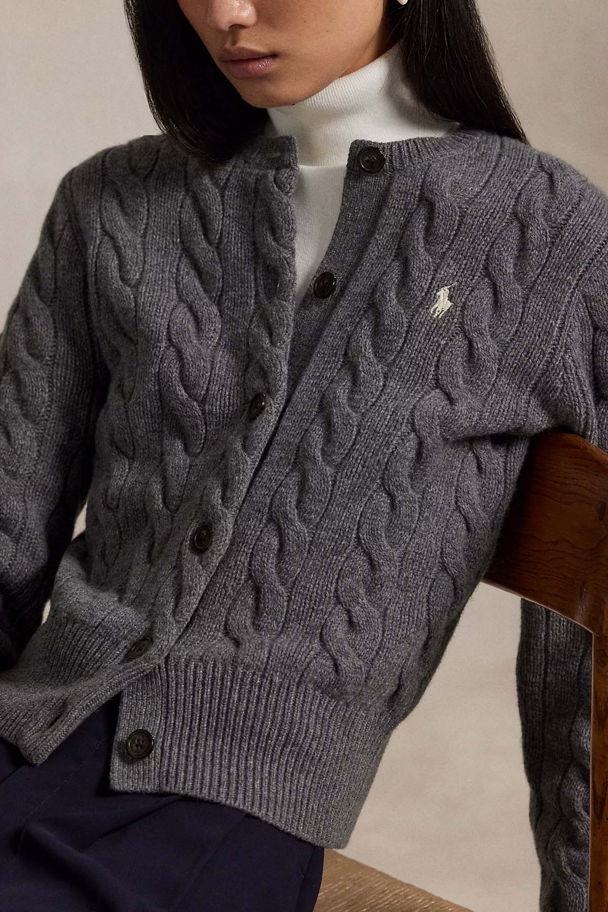 Polo Ralph Lauren Slim Fit Saç Örgü Kaşmir Yün Triko Ceket