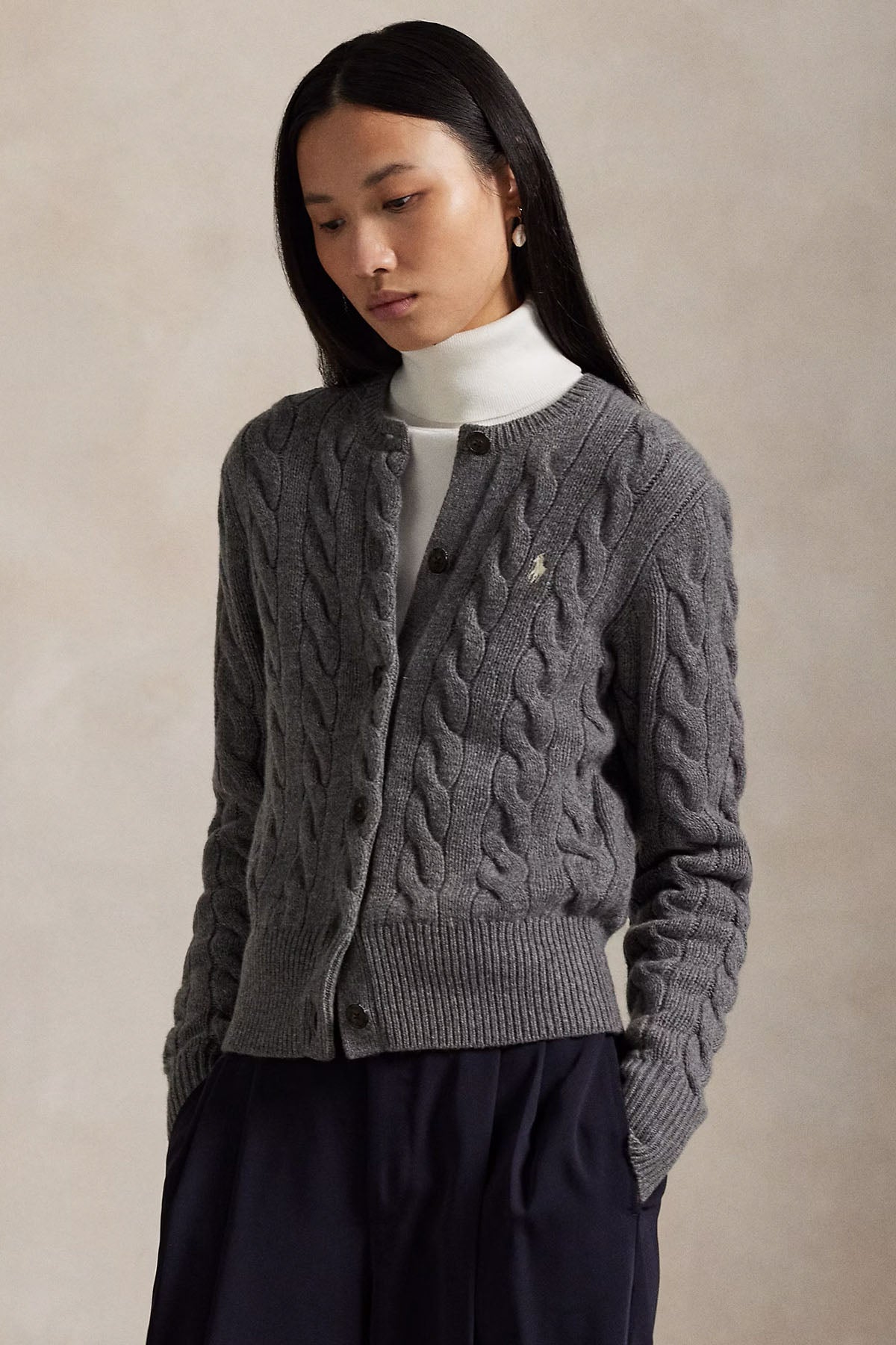 Polo Ralph Lauren Slim Fit Saç Örgü Kaşmir Yün Triko Ceket