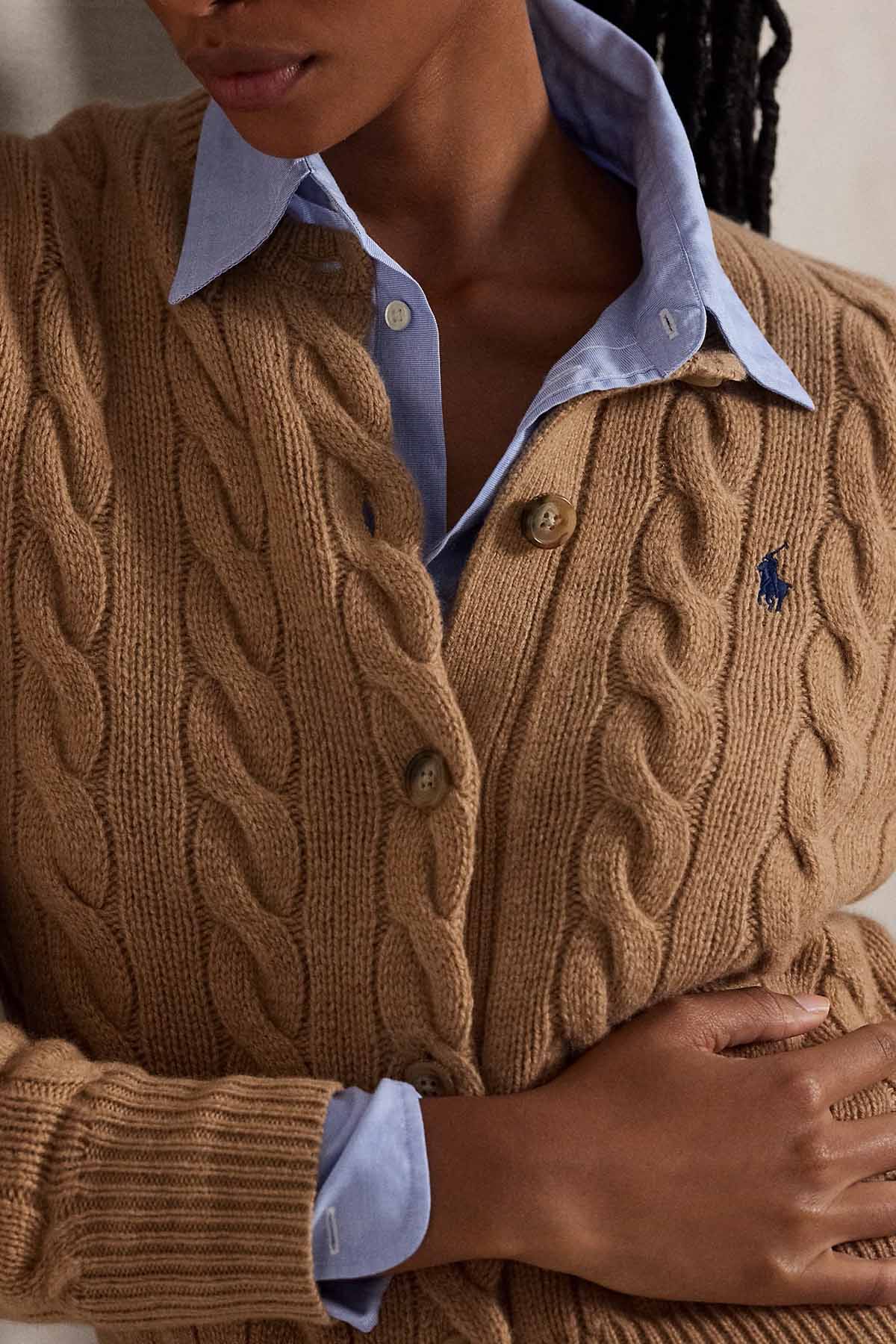 Polo Ralph Lauren Slim Fit Saç Örgü Kaşmir Yün Triko Ceket