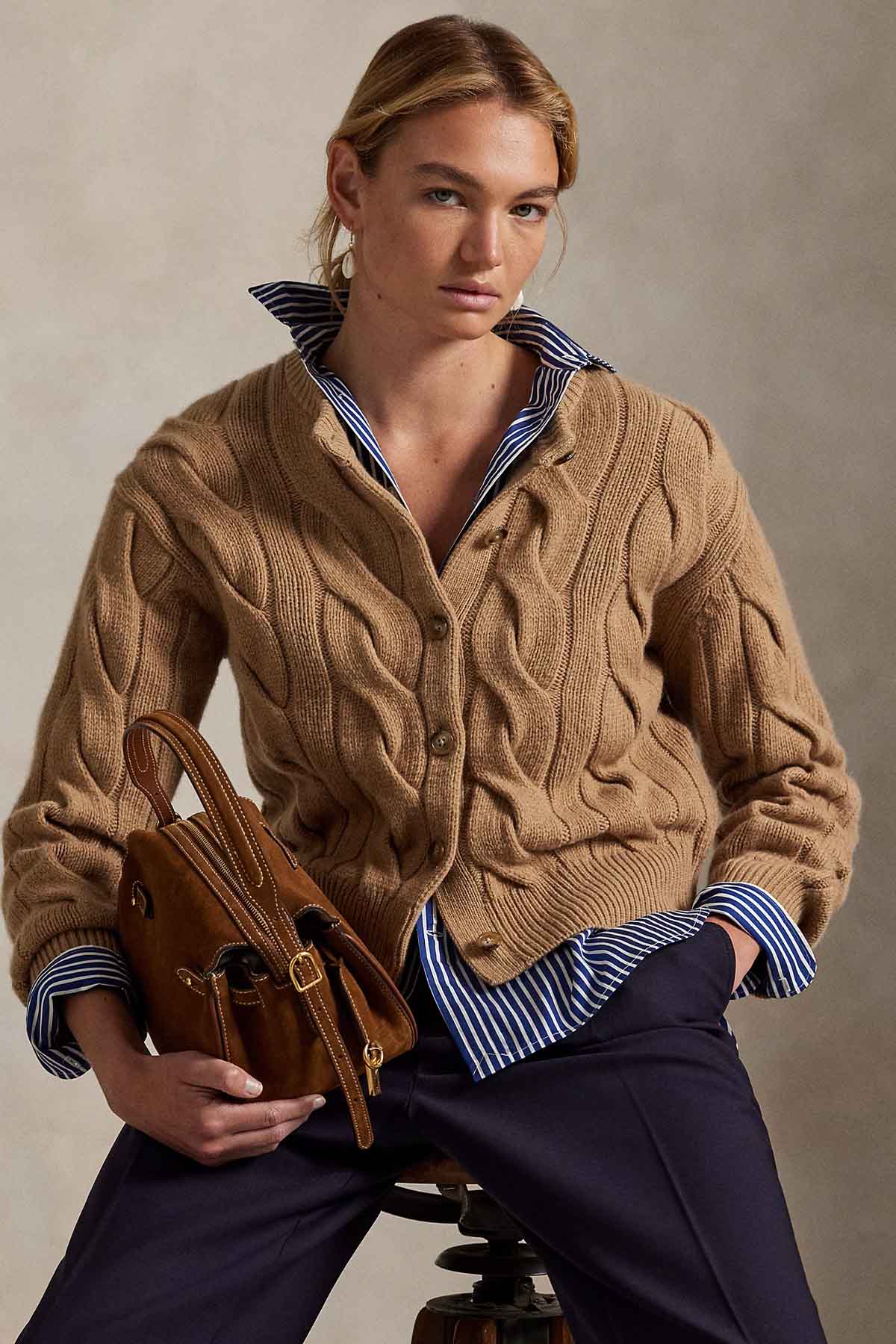 Polo Ralph Lauren Relaxed Fit Saç Örgü Kaşmir Yün Triko Ceket