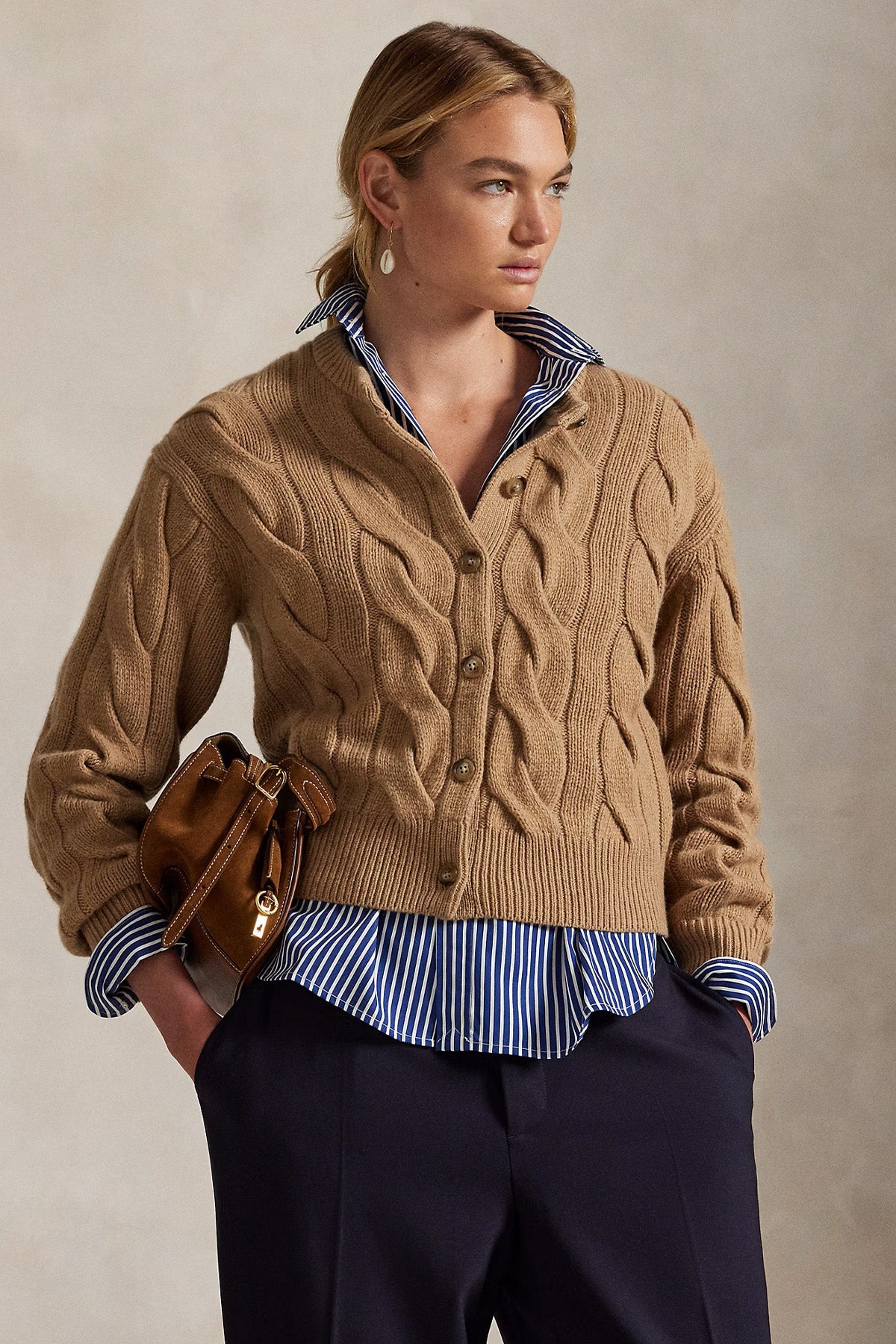 Polo Ralph Lauren Relaxed Fit Saç Örgü Kaşmir Yün Triko Ceket