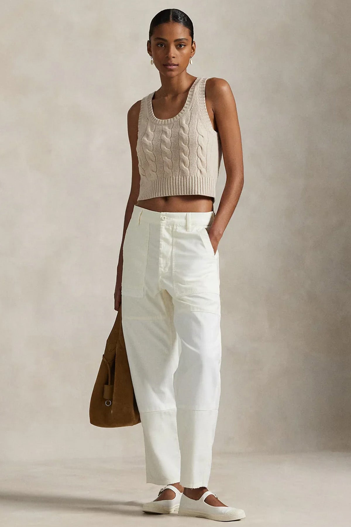 Polo Ralph Lauren Slim Fit Saç Örgü Kaşmir Yün Crop Triko