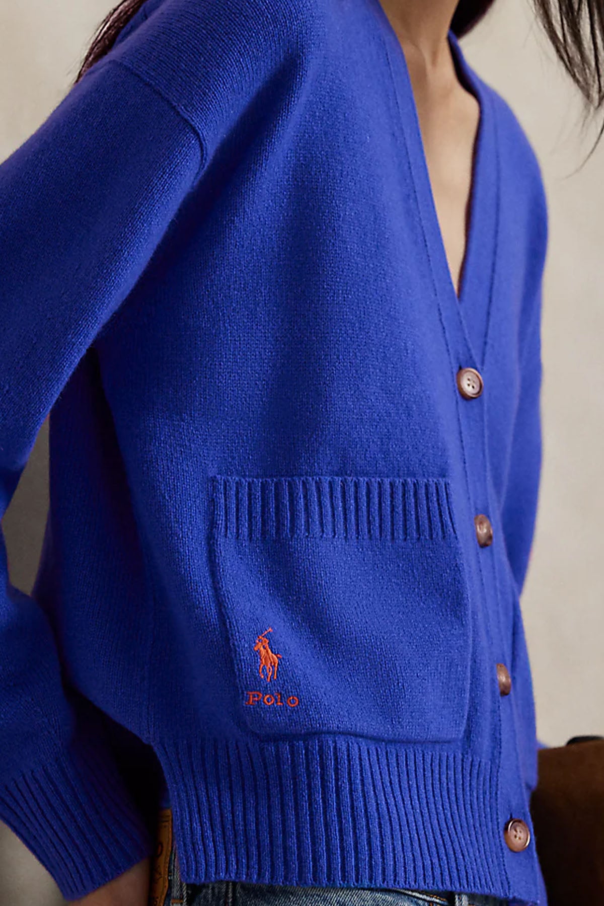 Polo Ralph Lauren V Yaka Kaşmir Örgü Yün Triko Ceket