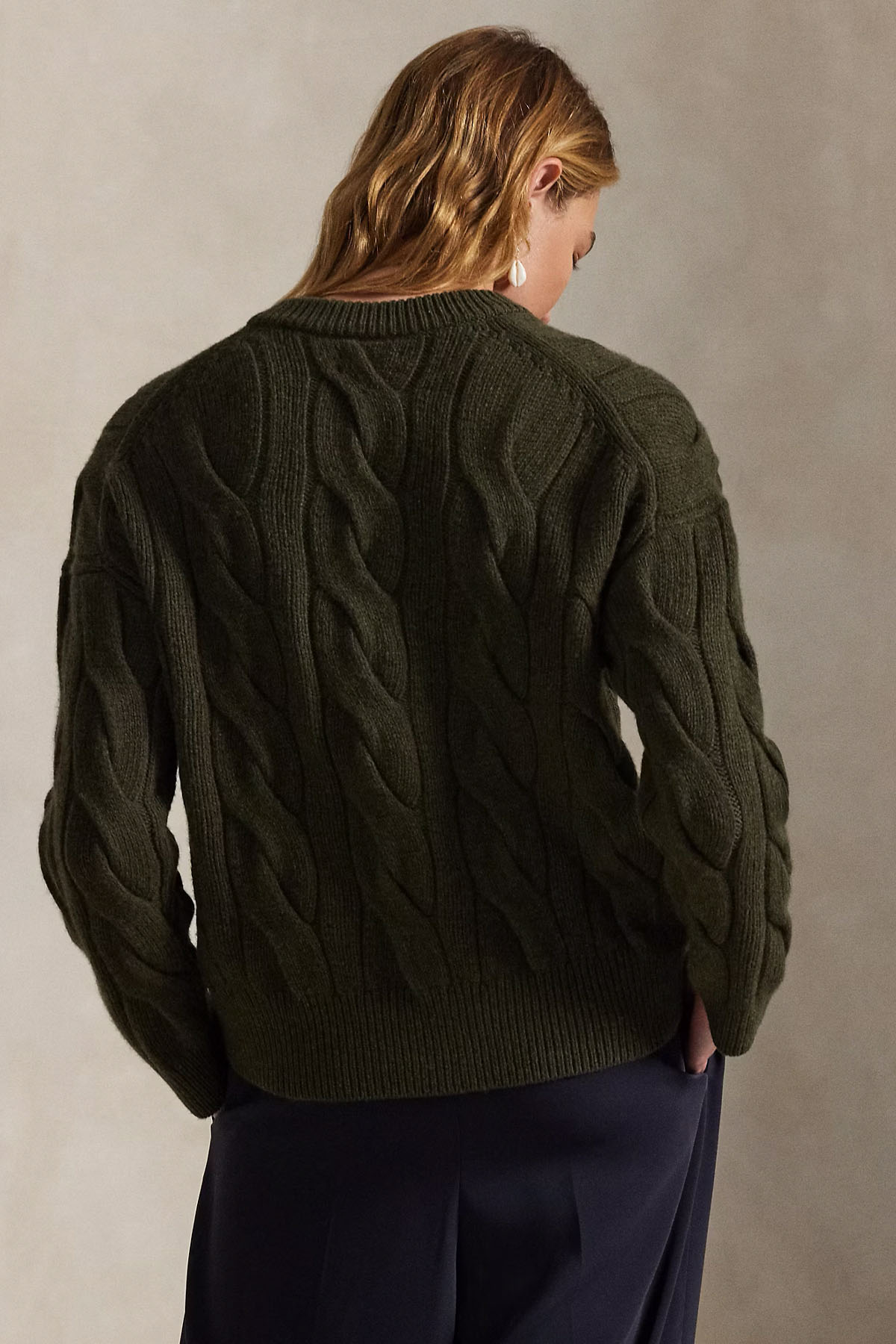 Polo Ralph Lauren Relaxed Fit V Yaka Saç Örgü Kaşmir Yün Triko