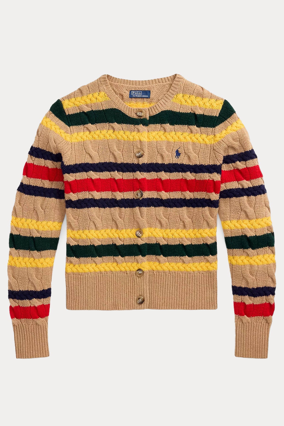 Polo Ralph Lauren Slim Fit Renk Bloklu Saç Örgü Kaşmir Yün Triko Ceket