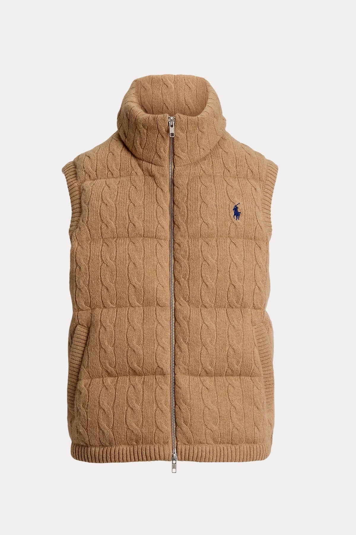 Polo Ralph Lauren Dik Yaka Saç Örgü Kaşmir Yün Puffer Yelek