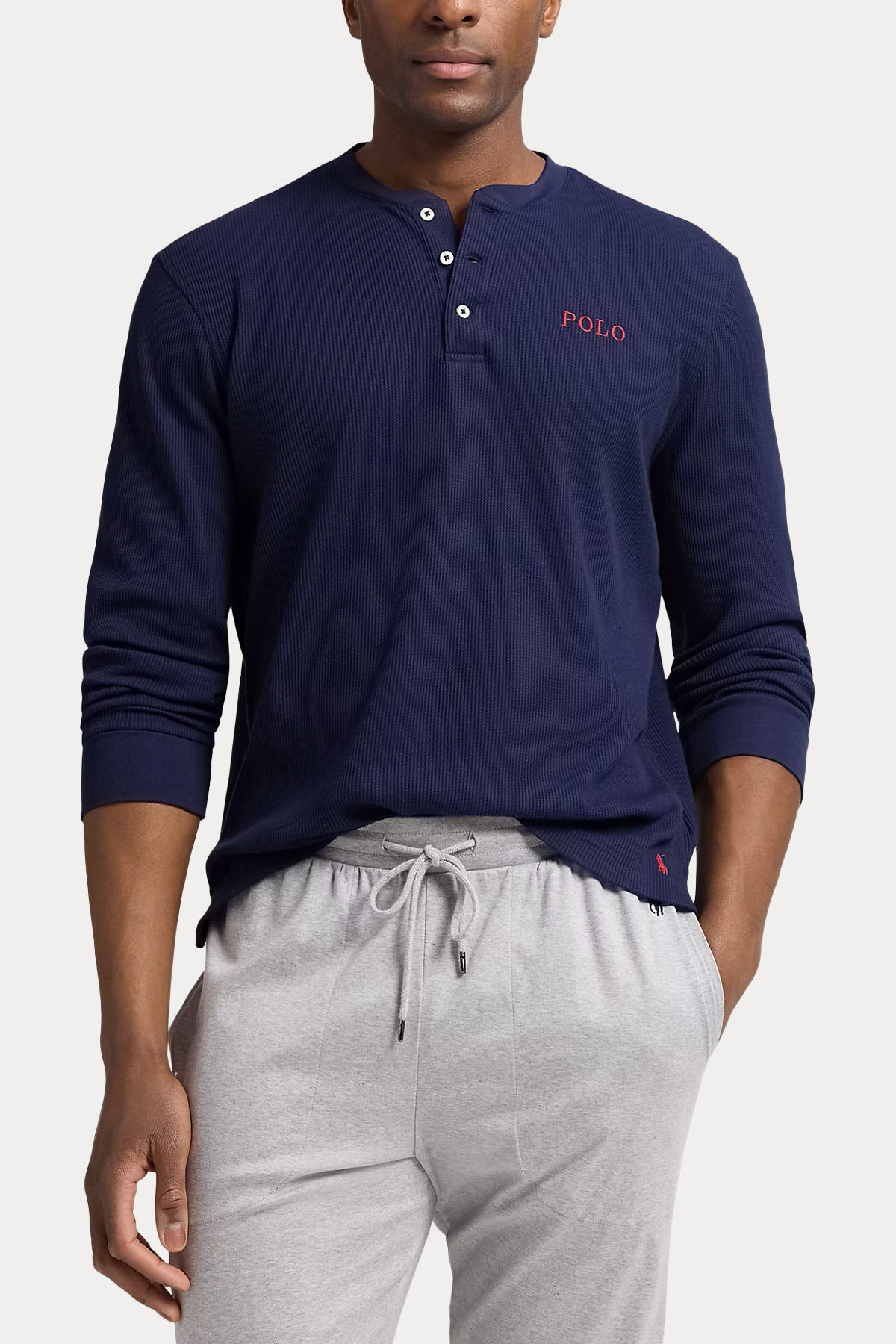 Polo Ralph Lauren Düğmeli Yuvarlak Yaka Waffle Örgü Logolu T-shirt