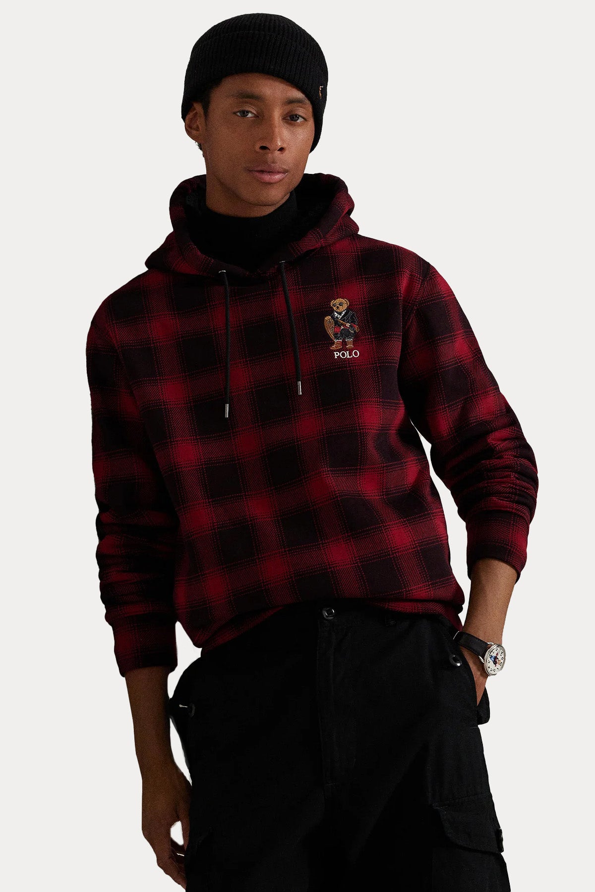 Polo Ralph Lauren Polo Bear İçi Polarlı Ekose Desenli Kapüşonlu Sweatshirt