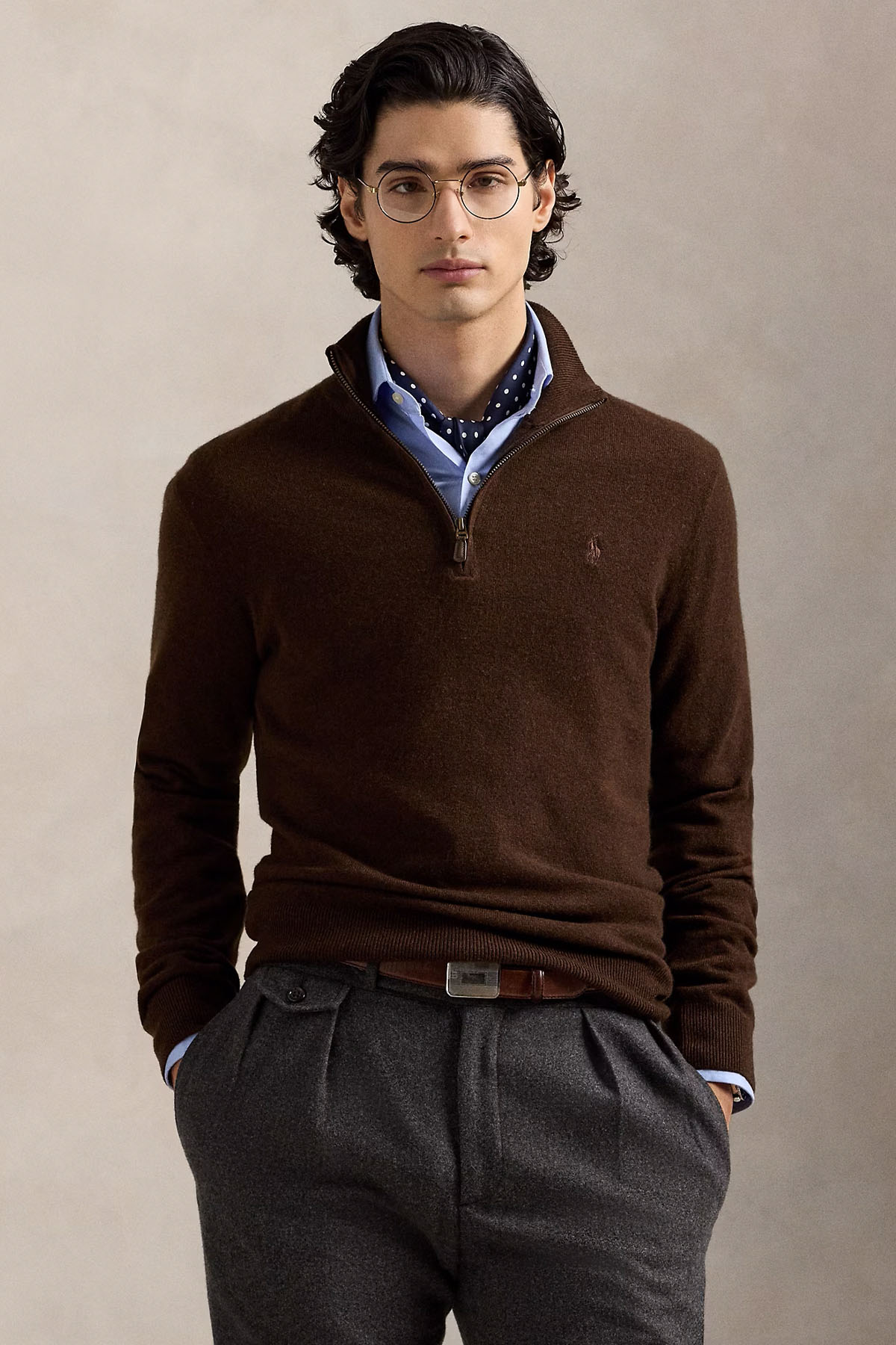 Polo Ralph Lauren Dik Yaka Yarım Fermuarlı Örgü Yün Triko