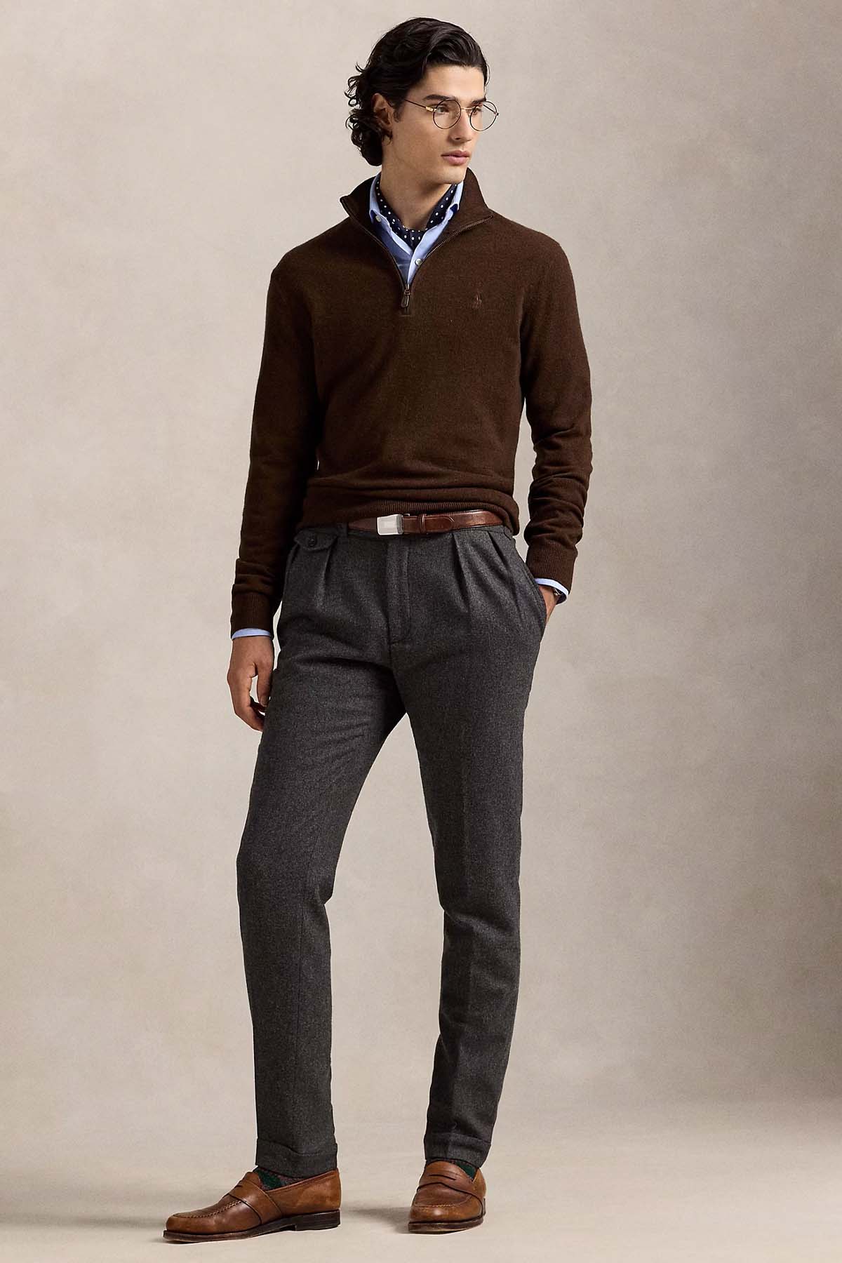 Polo Ralph Lauren Dik Yaka Yarım Fermuarlı Örgü Yün Triko