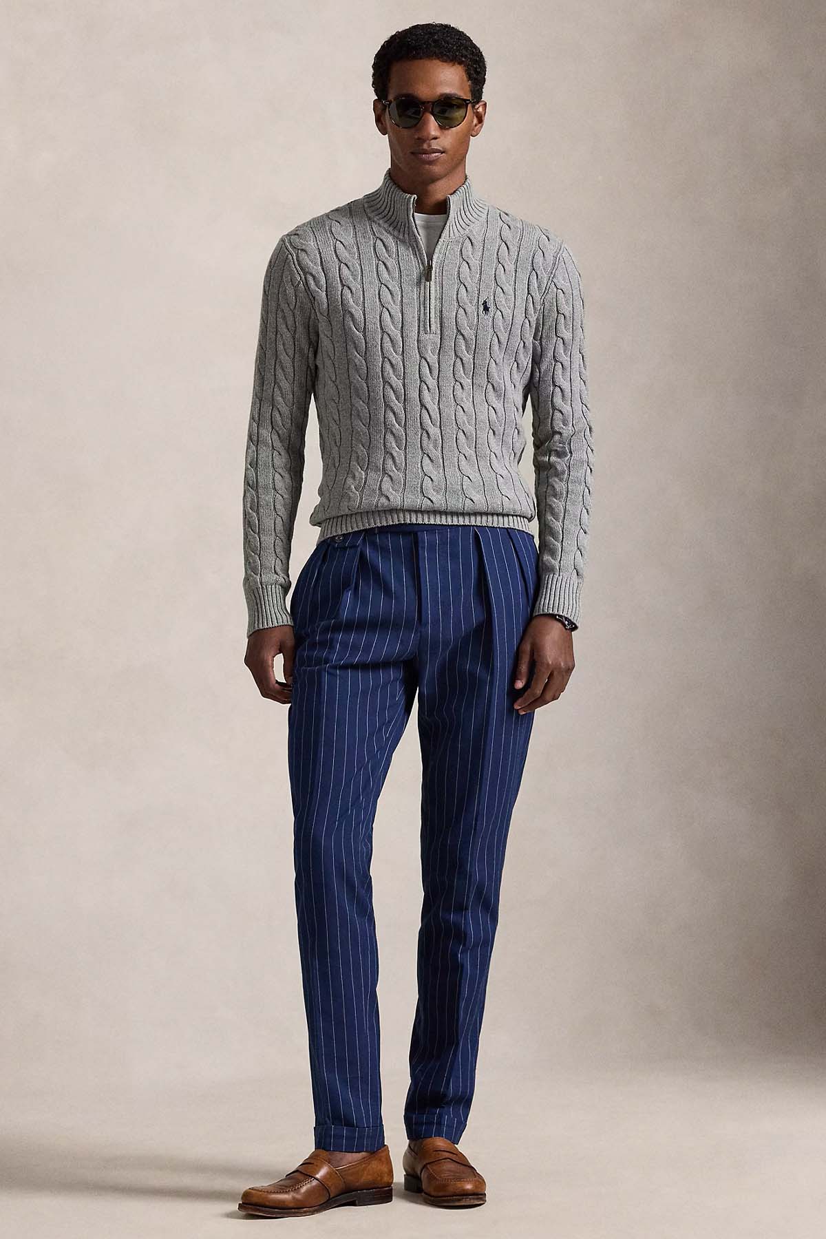 Polo Ralph Lauren Yarım Fermuarlı Dik Yaka Saç Örgü Triko