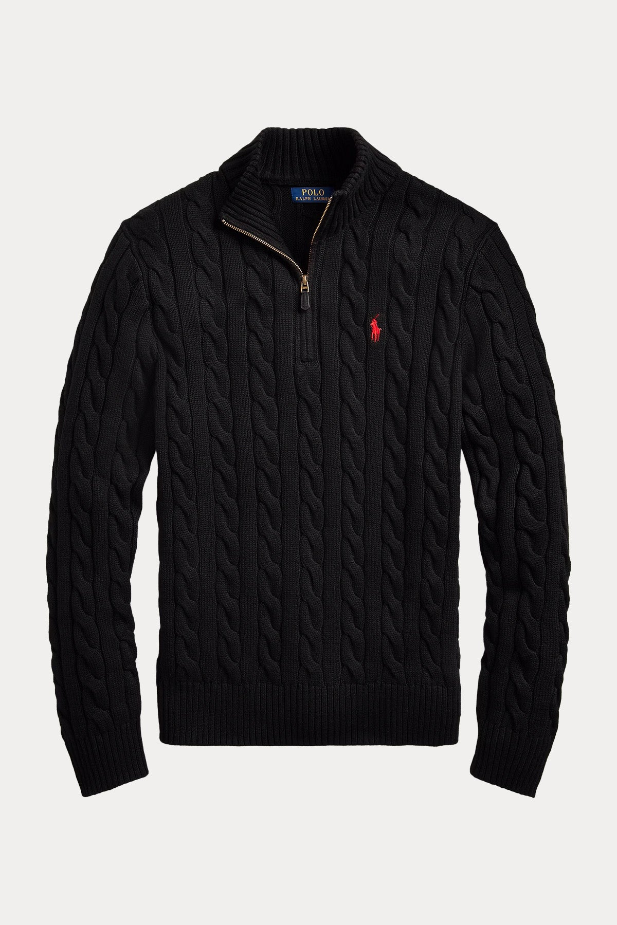 Polo Ralph Lauren Yarım Fermuarlı Dik Yaka Saç Örgü Triko