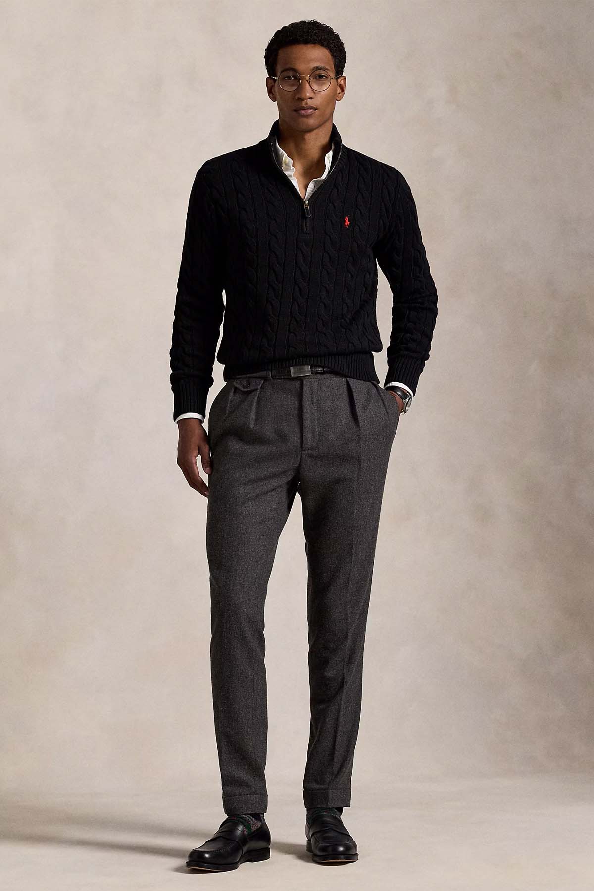 Polo Ralph Lauren Yarım Fermuarlı Dik Yaka Saç Örgü Triko