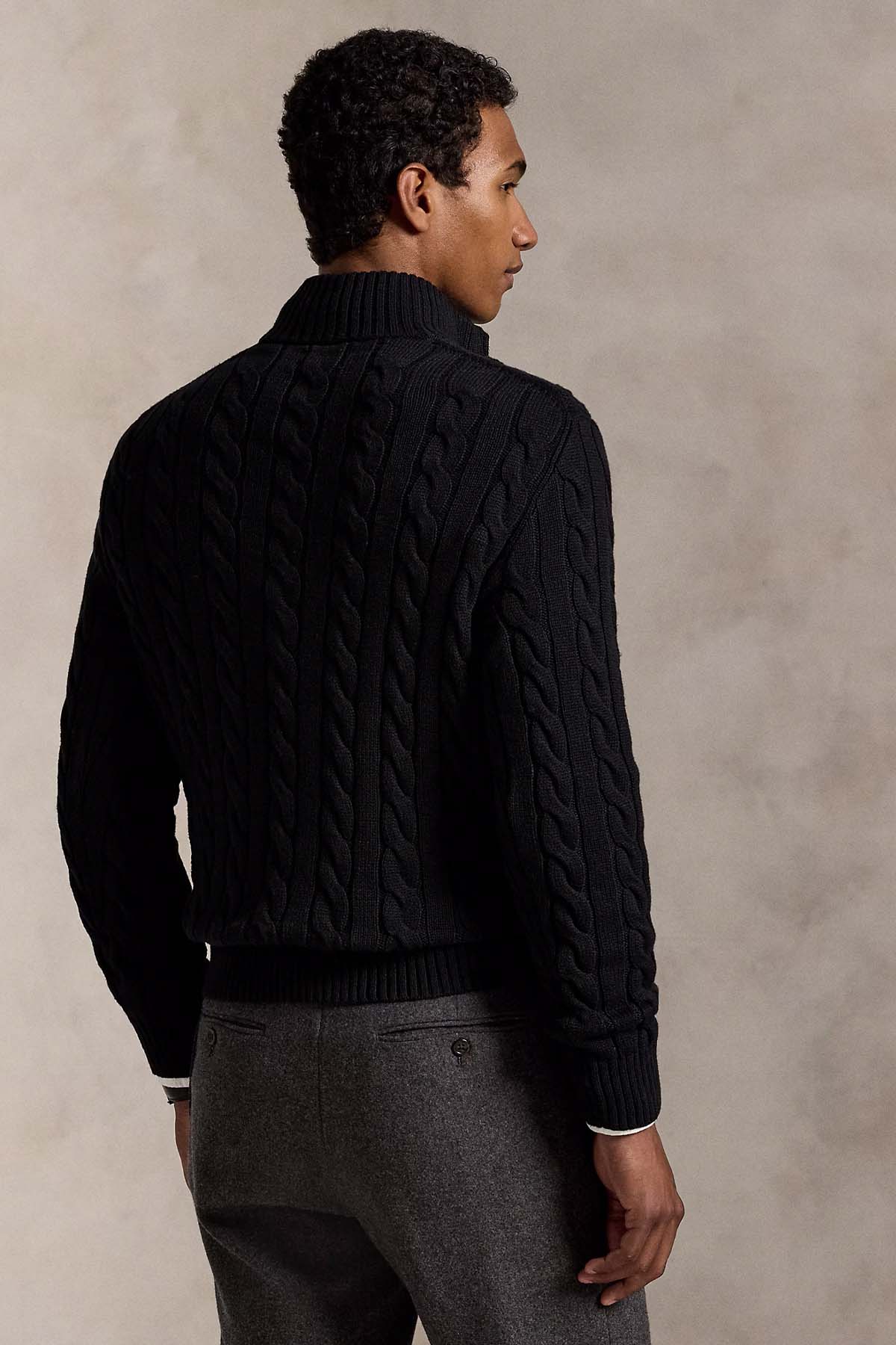 Polo Ralph Lauren Yarım Fermuarlı Dik Yaka Saç Örgü Triko