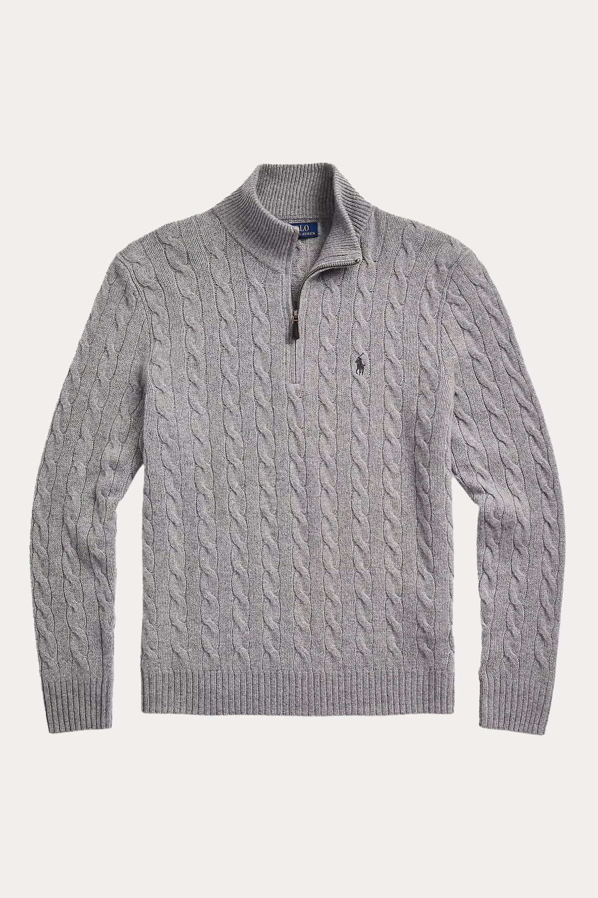 Polo Ralph Lauren Yarım Fermuarlı Dik Yaka Kaşmir Saç Örgü Yün Triko