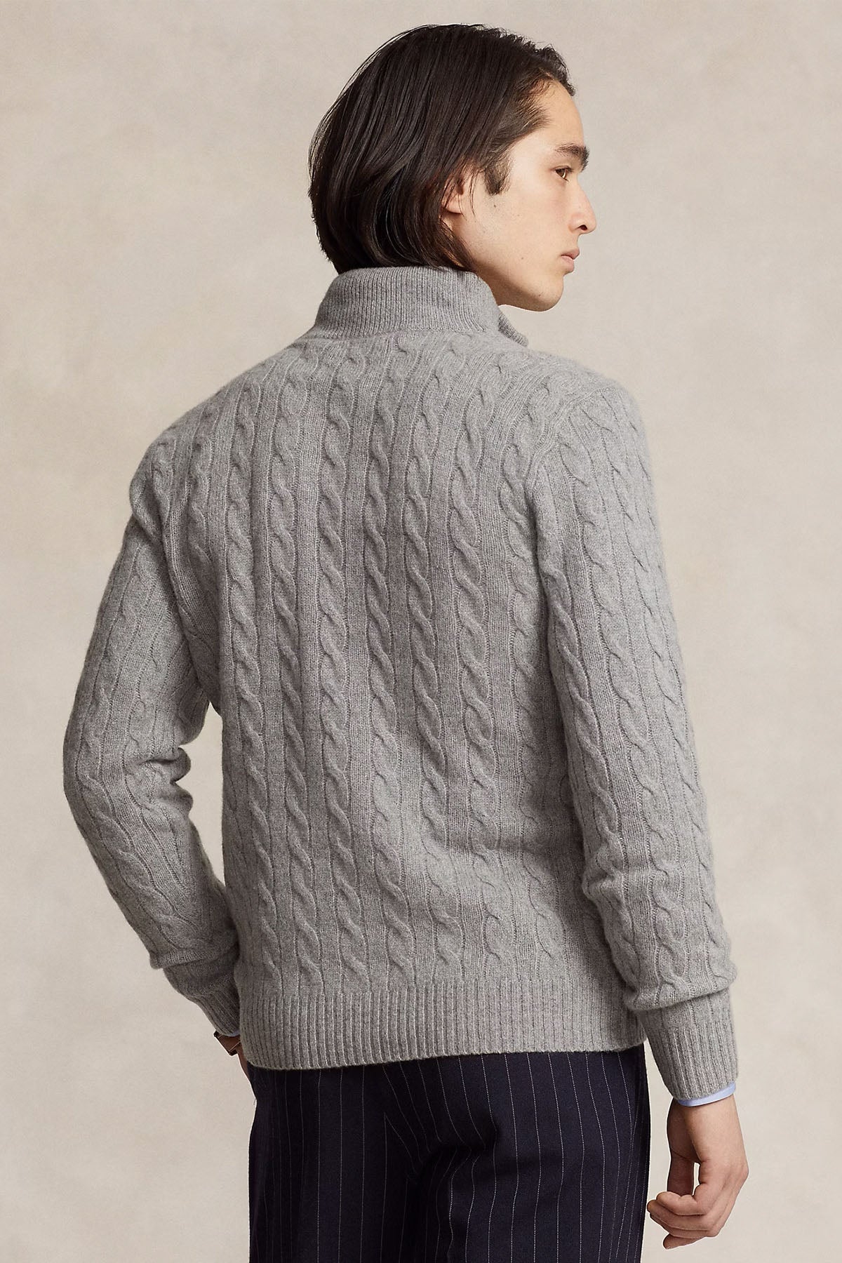 Polo Ralph Lauren Yarım Fermuarlı Dik Yaka Kaşmir Saç Örgü Yün Triko