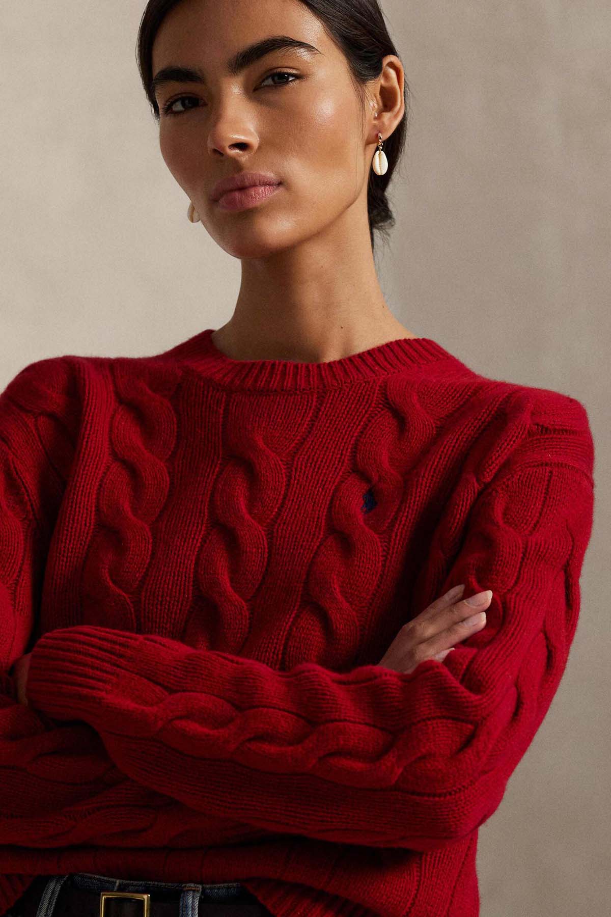Polo Ralph Lauren Relaxed Fit Saç Örgü Kaşmir Yün Triko-Triko-Libas