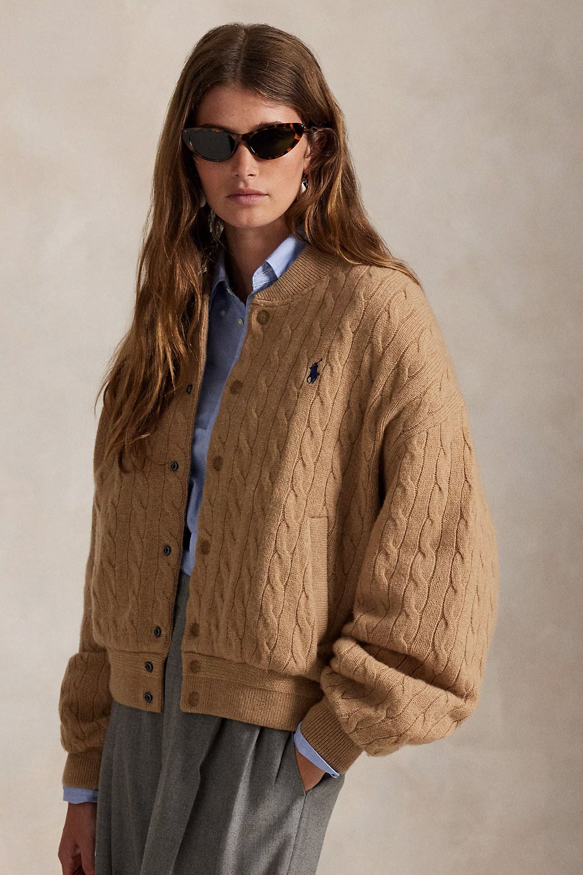 Polo Ralph Lauren Relaxed Fit Saç Örgü Kaşmir Yün Bomber Ceket