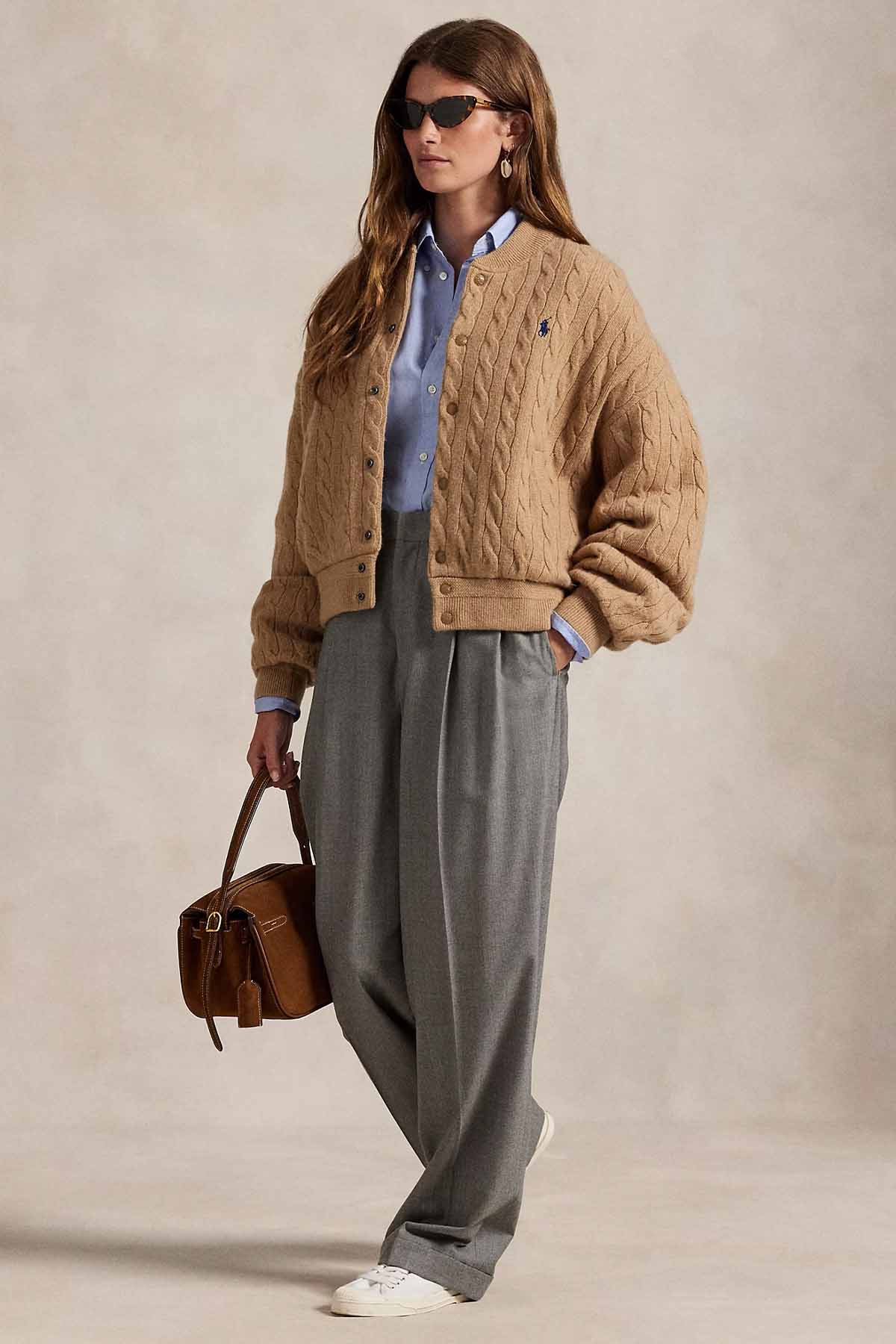 Polo Ralph Lauren Relaxed Fit Saç Örgü Kaşmir Yün Bomber Ceket