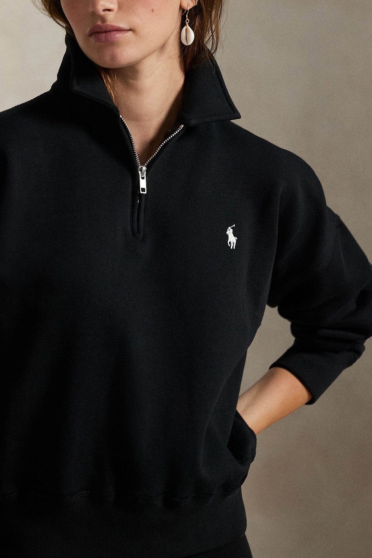 Polo Ralph Lauren Comfort Fit Yarım Fermuarlı Dik Yaka Şardonlu Sweatshirt