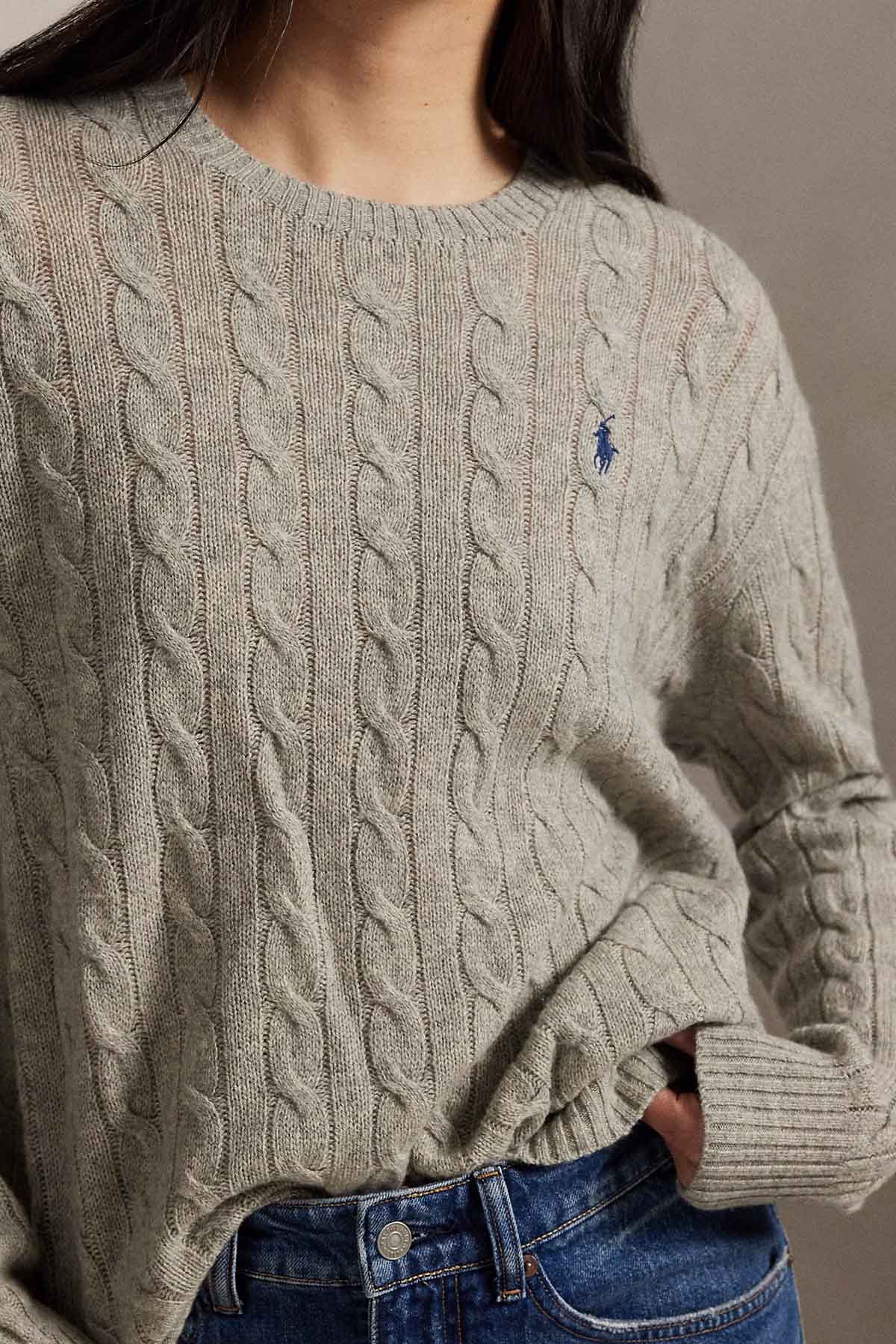 Polo Ralph Lauren Kaşmir Slim Fit Yuvarlak Yaka Saç Örgü Yün Triko