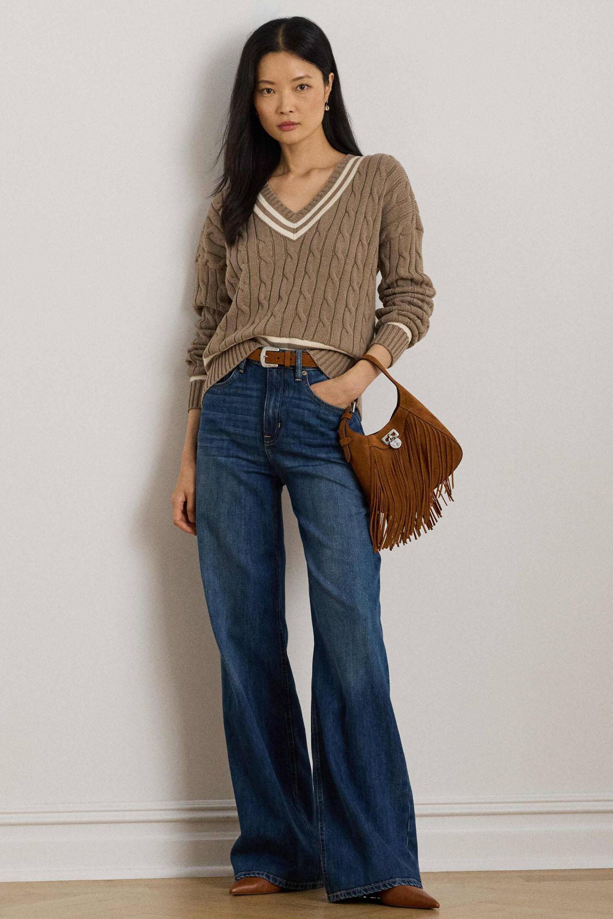 Polo Ralph Lauren Comfort Fit V Yaka Saç Örgü Triko