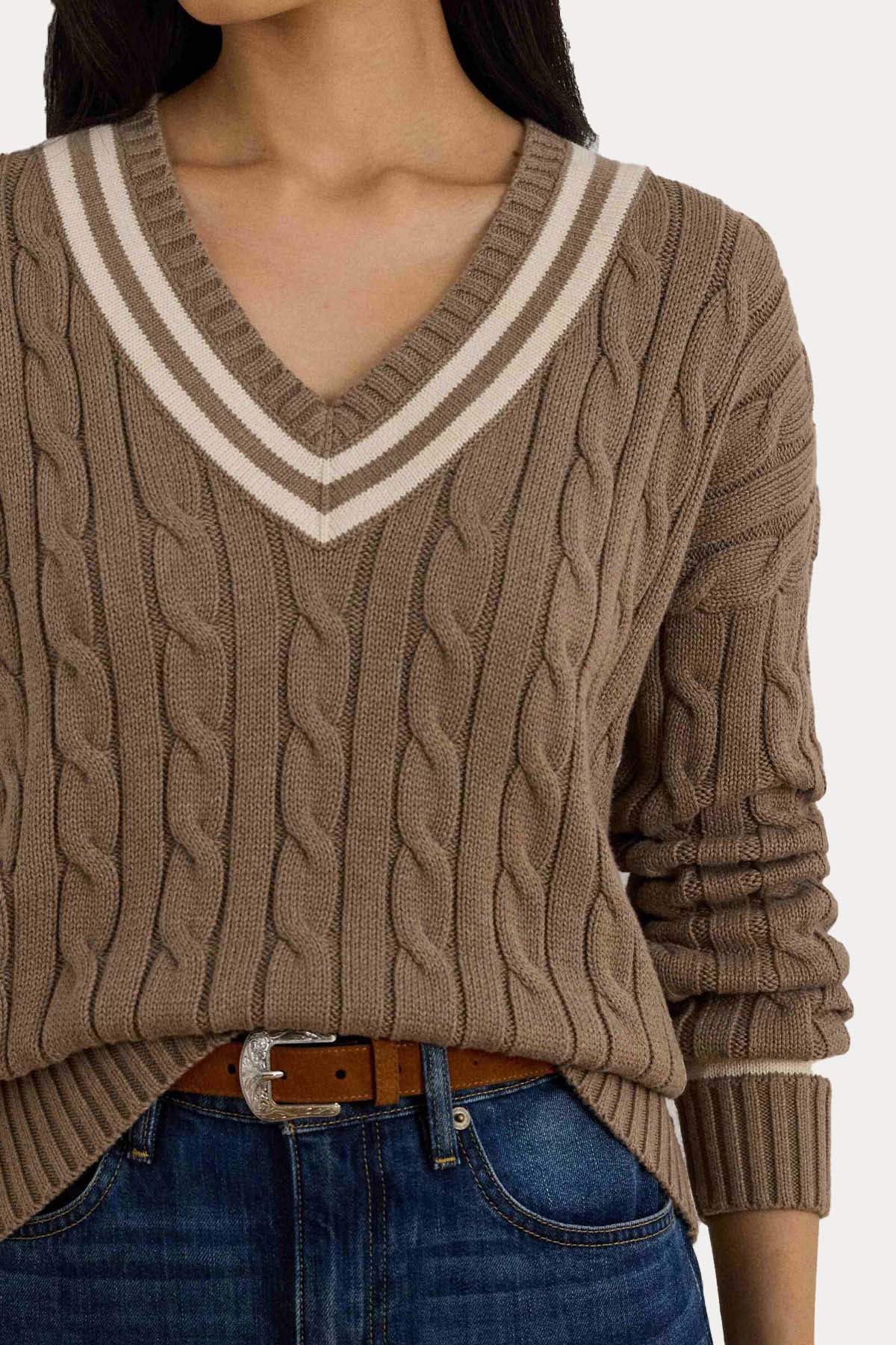 Polo Ralph Lauren Comfort Fit V Yaka Saç Örgü Triko