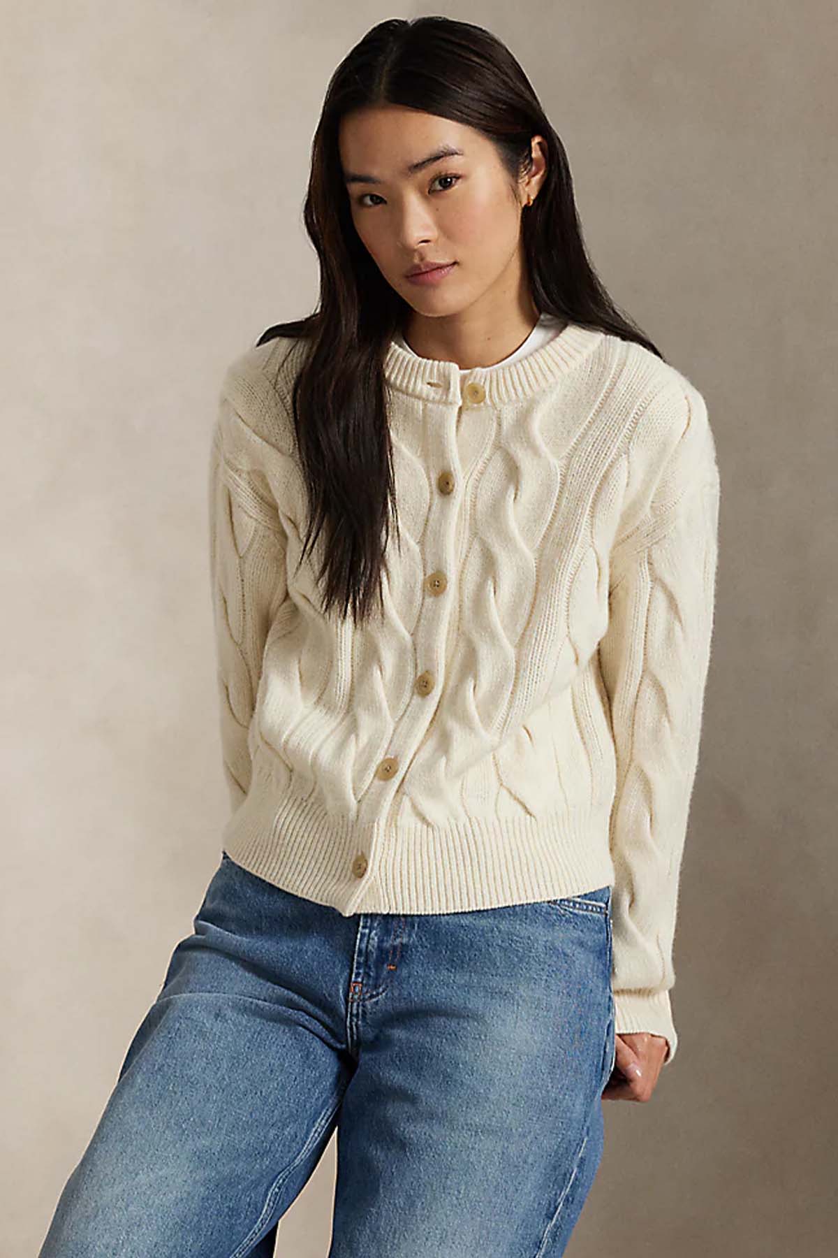 Polo Ralph Lauren Relaxed Fit Saç Örgü Kaşmir Yün Triko Ceket