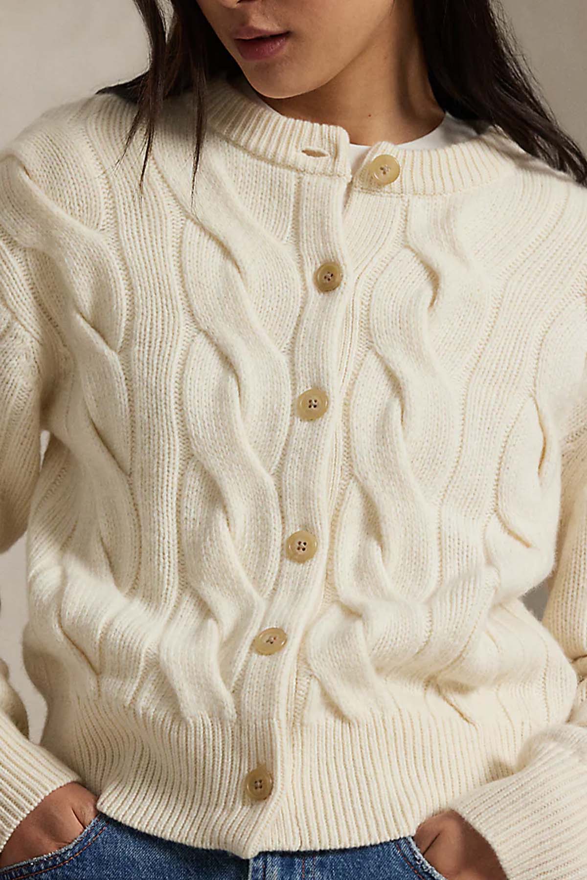 Polo Ralph Lauren Relaxed Fit Saç Örgü Kaşmir Yün Triko Ceket