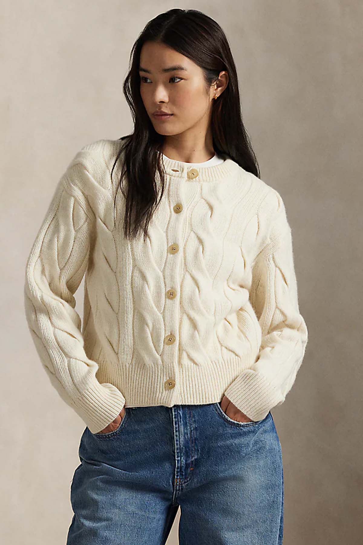 Polo Ralph Lauren Relaxed Fit Saç Örgü Kaşmir Yün Triko Ceket