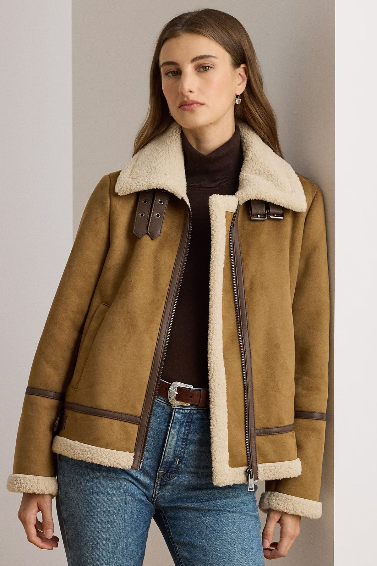 Polo Ralph Lauren Regular Fit İçi Kürklü Nubuk Biker Ceket