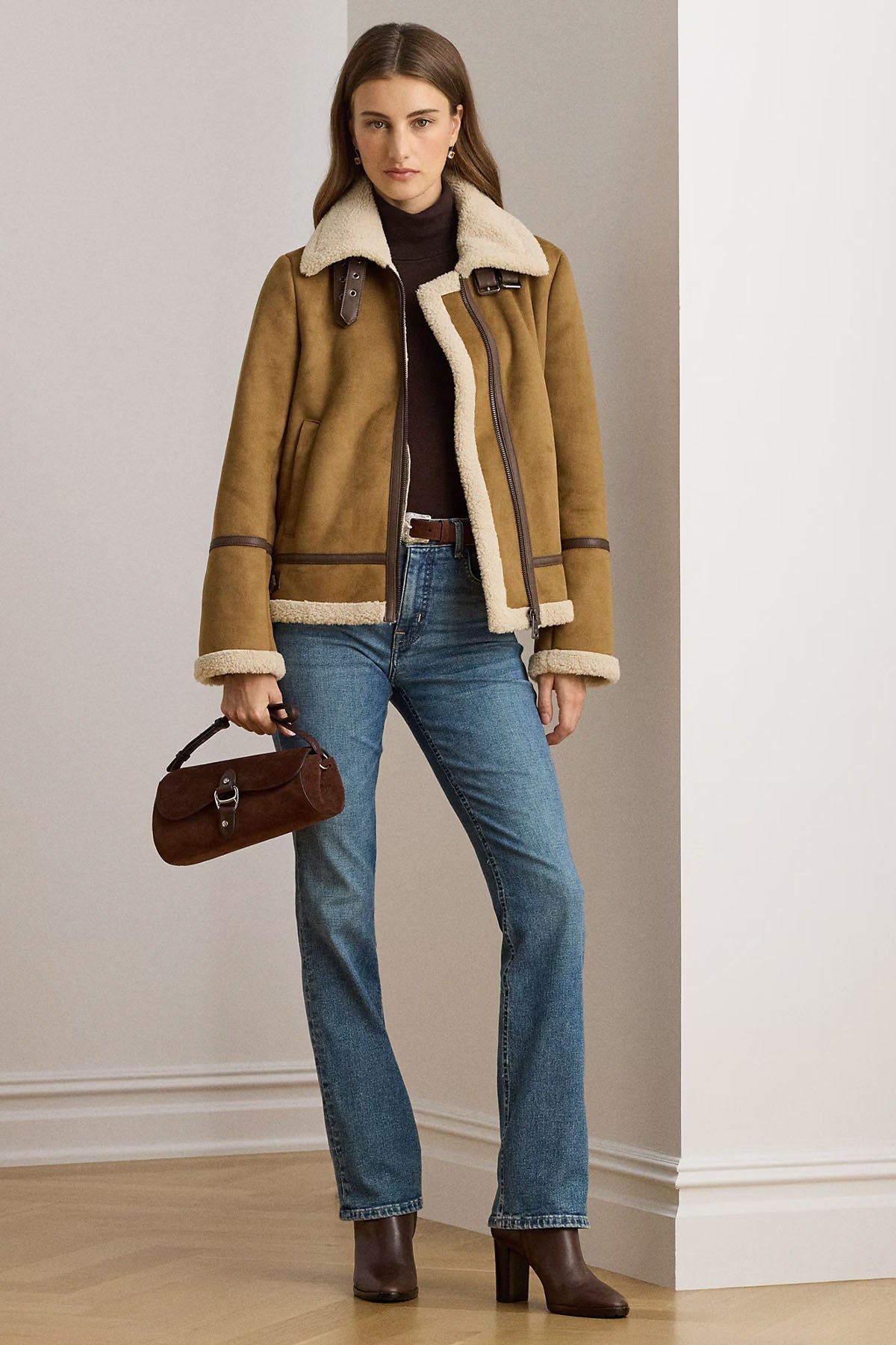 Polo Ralph Lauren Regular Fit İçi Kürklü Nubuk Biker Ceket