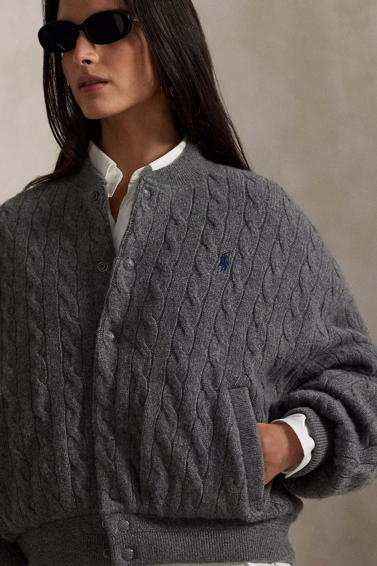 Polo Ralph Lauren Relaxed Fit Saç Örgü Kaşmir Yün Bomber Ceket