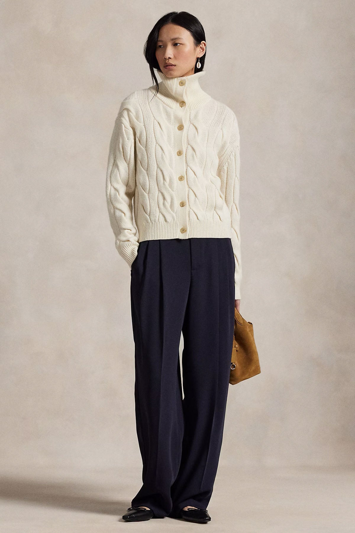 Polo Ralph Lauren Relaxed Fit Saç Örgü Kaşmir Yün Triko Ceket