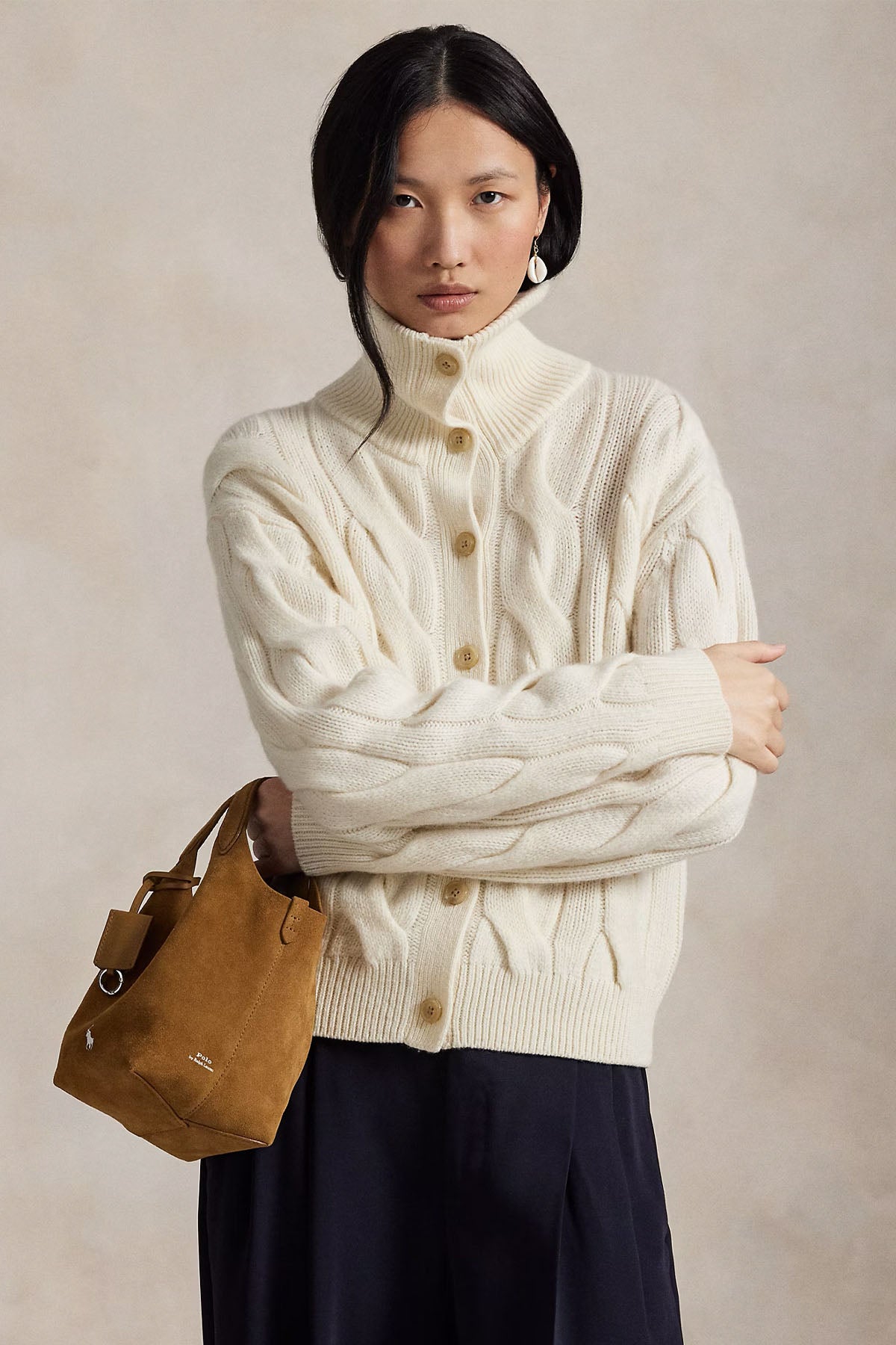 Polo Ralph Lauren Relaxed Fit Saç Örgü Kaşmir Yün Triko Ceket