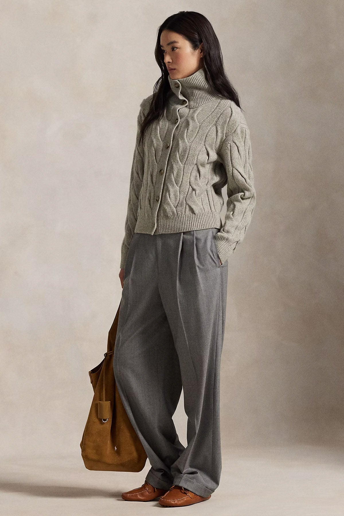 Polo Ralph Lauren Relaxed Fit Saç Örgü Kaşmir Yün Triko Ceket