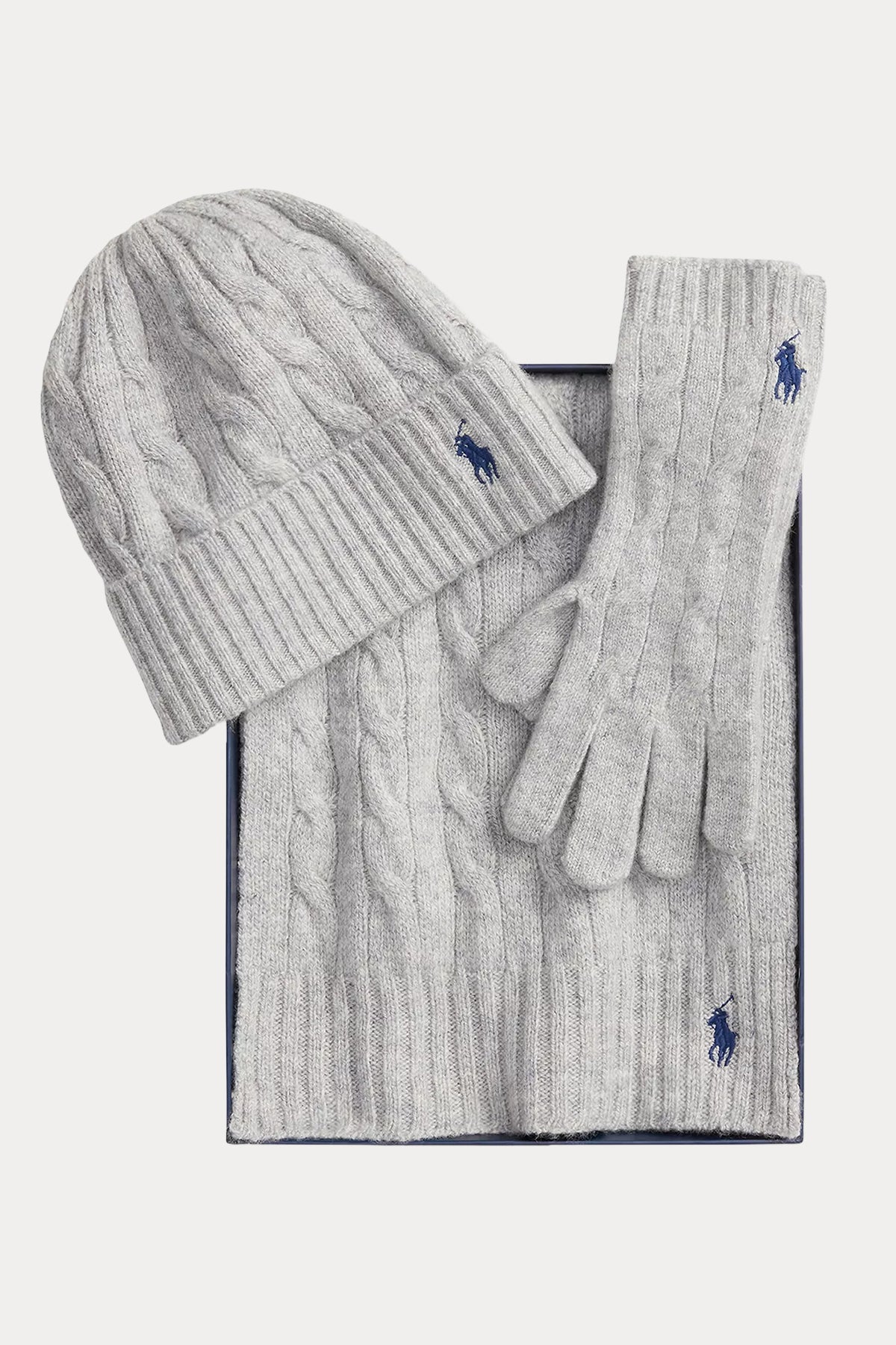 Polo Ralph Lauren Kaşmir Saç Örgü Yün Atkı Bere Eldiven Set