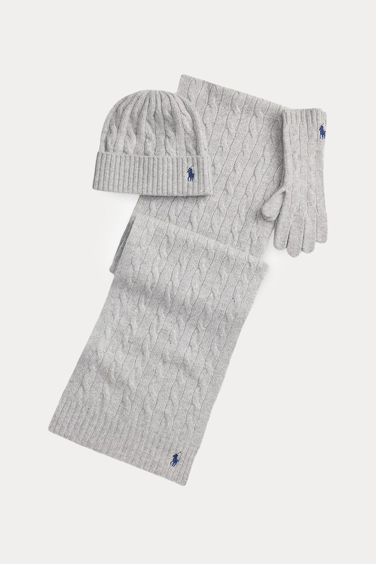 Polo Ralph Lauren Kaşmir Saç Örgü Yün Atkı Bere Eldiven Set