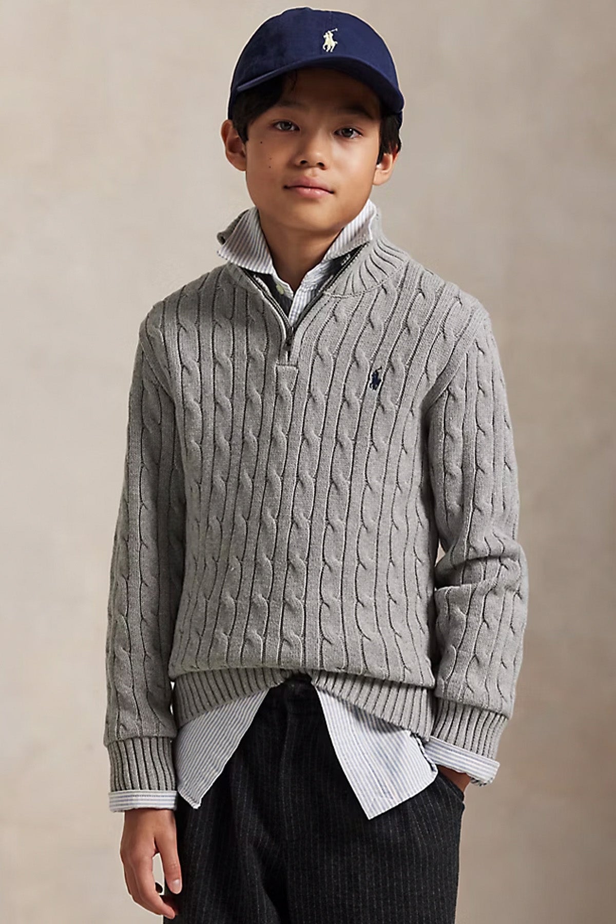 Polo Ralph Lauren Kids S Beden Erkek Çocuk Yarım Fermuarlı Saç Örgü Triko