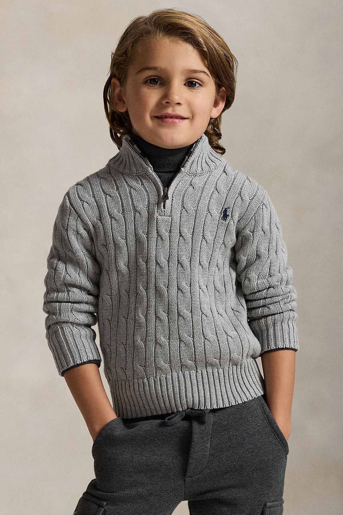 Polo Ralph Lauren Kids 5 Yaş Erkek Çocuk Yarım Fermuarlı Saç Örgü Triko
