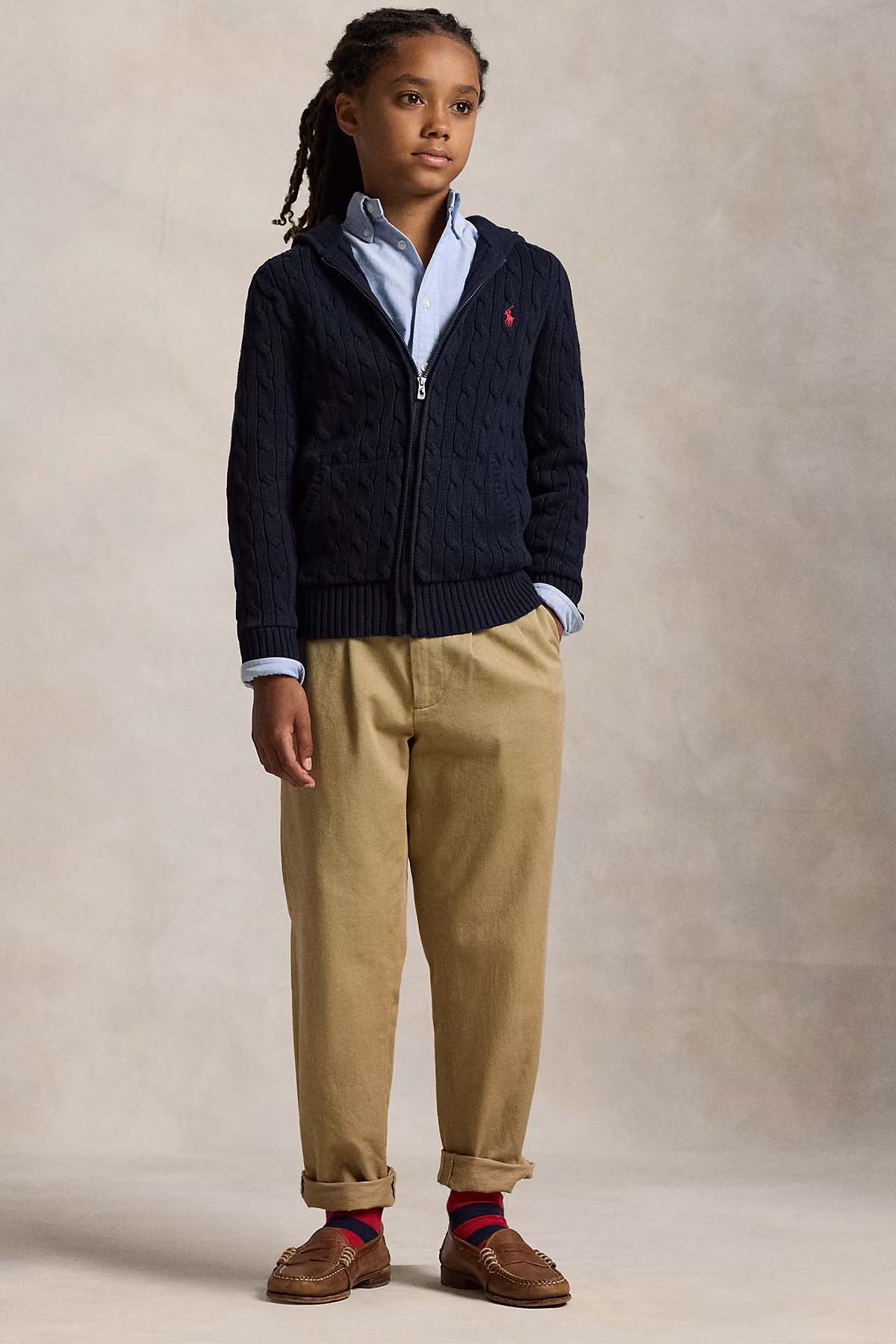 Polo Ralph Lauren Kids S-L Beden Unisex Çocuk Saç Örgü Kapüşonlu Triko Ceket