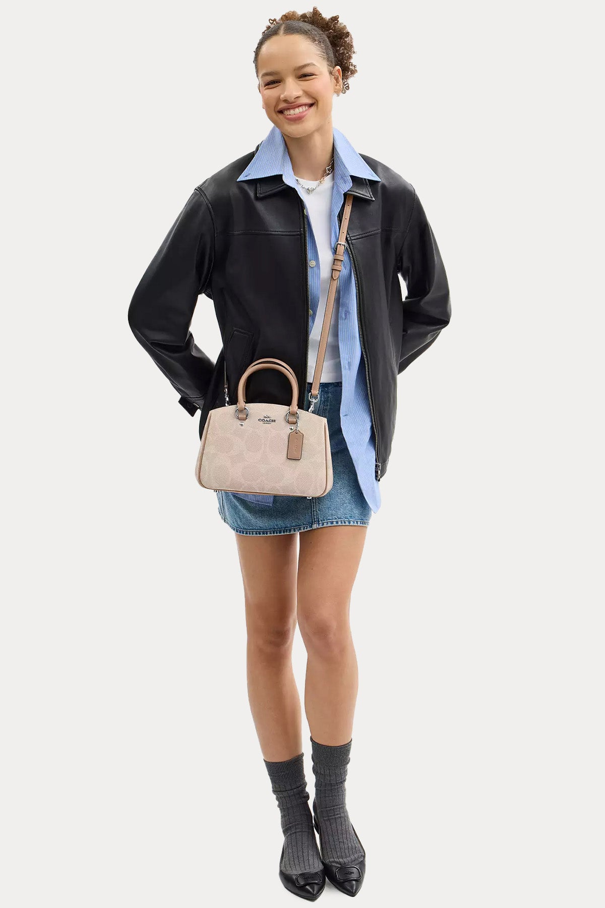 Coach Logolu Deri Omuz Çantası