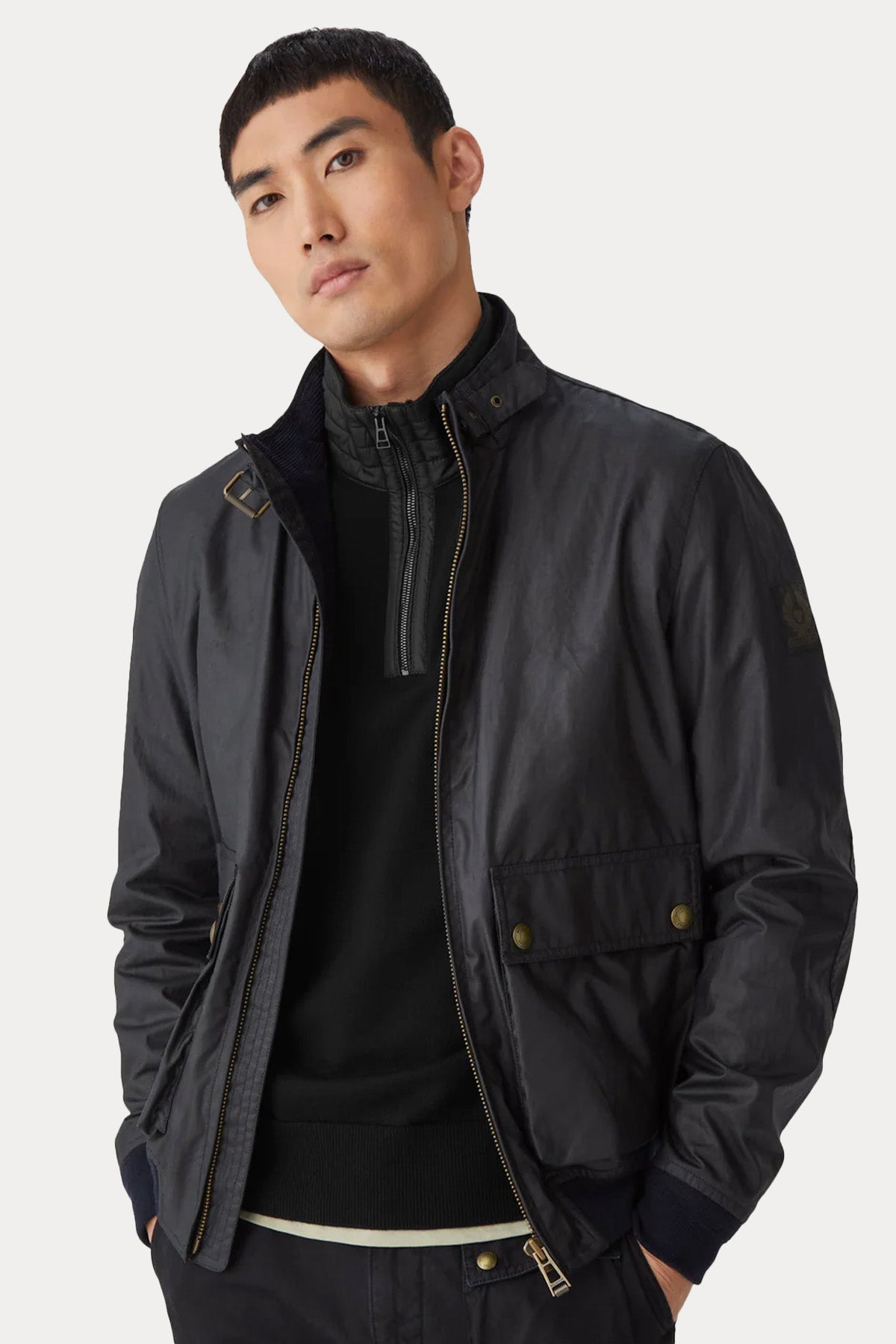 Belstaff Slim Fit Yarım Fermuarlı Dik Yaka İnce Örgü Yün Triko